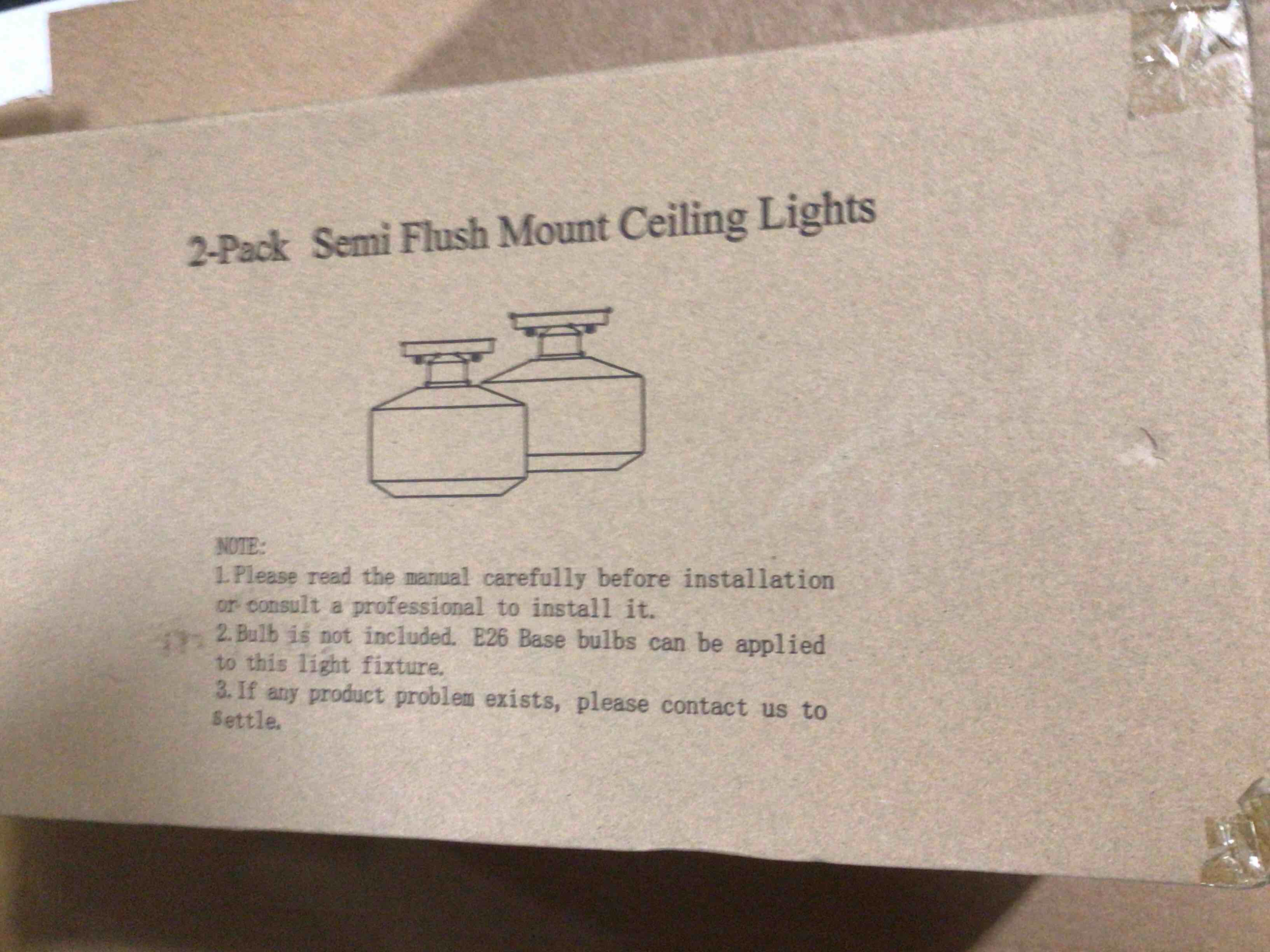 Condition photo showing New/Like New for TOBUSA Semi Flush Mount Ceiling Light 2 Pack, Industrial Ceiling Light Fixture with Clear Glass Pendant Lamp Shade, Farmhouse Hallway Light Fixtures for Porch Kitchen Bedroom, E26 Bulbs Excluded