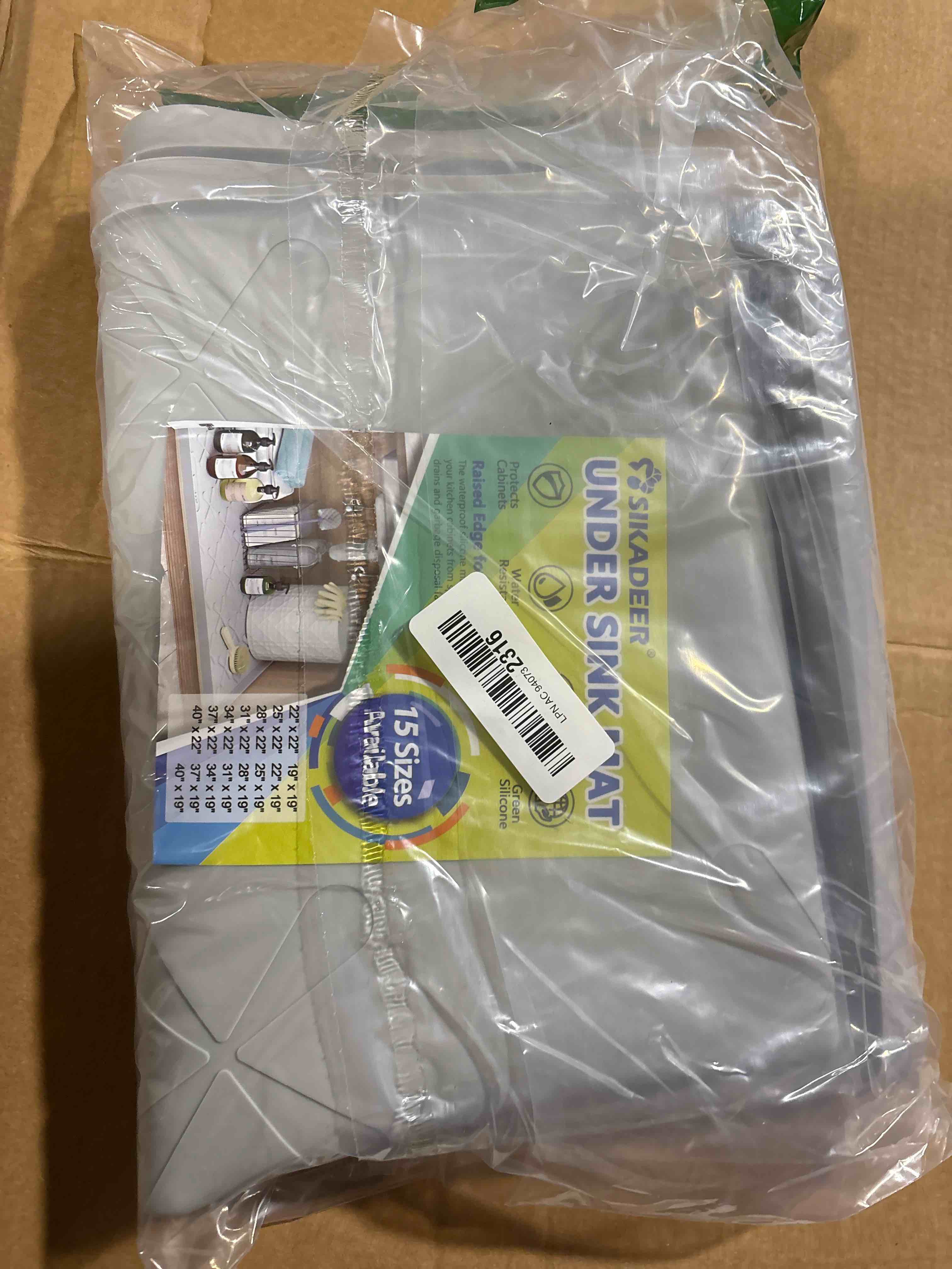 Condition photo showing New/Like New for SIKADEER 34" x 22" Under Sink Mat Waterproof, Silicone Mat Kitchen Drawer Shelf and Cabinet Liner, Sink Protector for Kitchen Organizers and Storage, Boot Tray Pet Food Mats Gray 34"W x 22"L