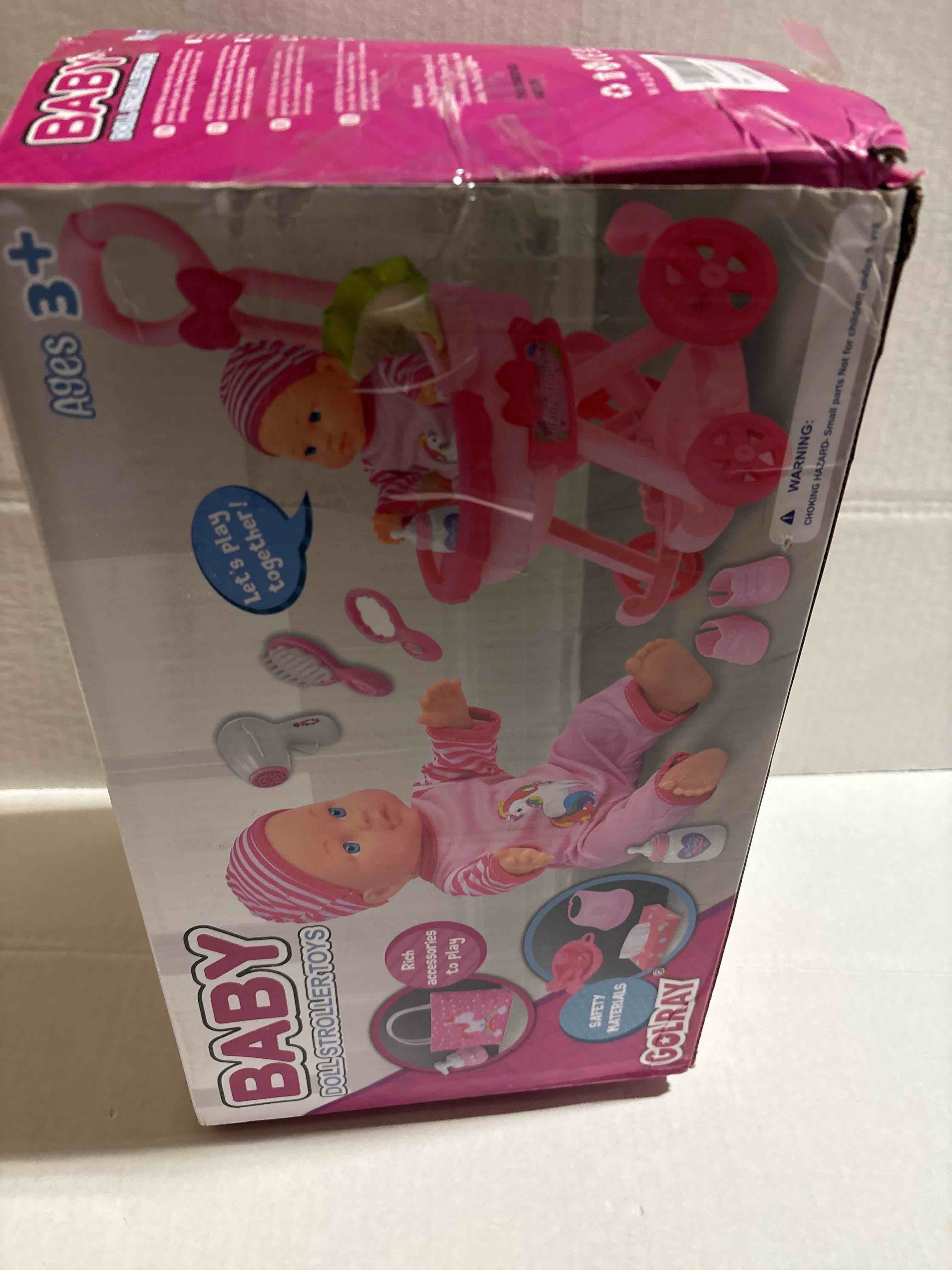 Condition photo showing Good Condition for Golray Girl Baby Doll Stroller Toy Set with 12" Baby Doll & 17pcs Baby Doll Accessories Handbag/Clothes/Sunshade/Feeding Nursery Pretend Play Toy Birthday Gift for Toddler Girls 3 4 5 6 7 Years Old