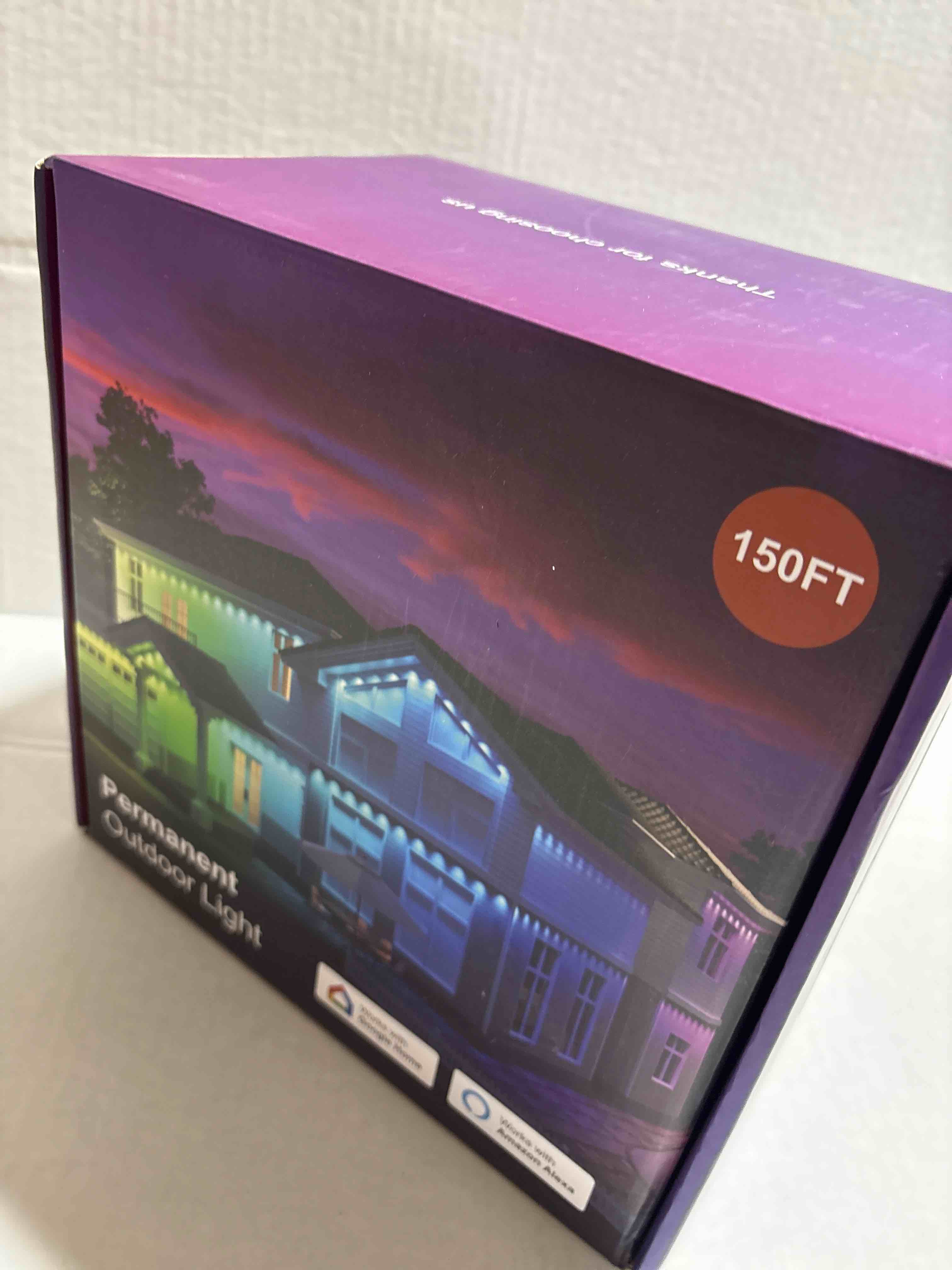 Condition photo showing New/Like New for Permanent Outdoor Lights, 150FT RGB Outdoor Lights for House Decor, Smart Eaves Lighting, Extendable LED Strip with IP67 Waterproof, Music Sync, APP/Voice/Remote Control, Alexa/Google Compatible