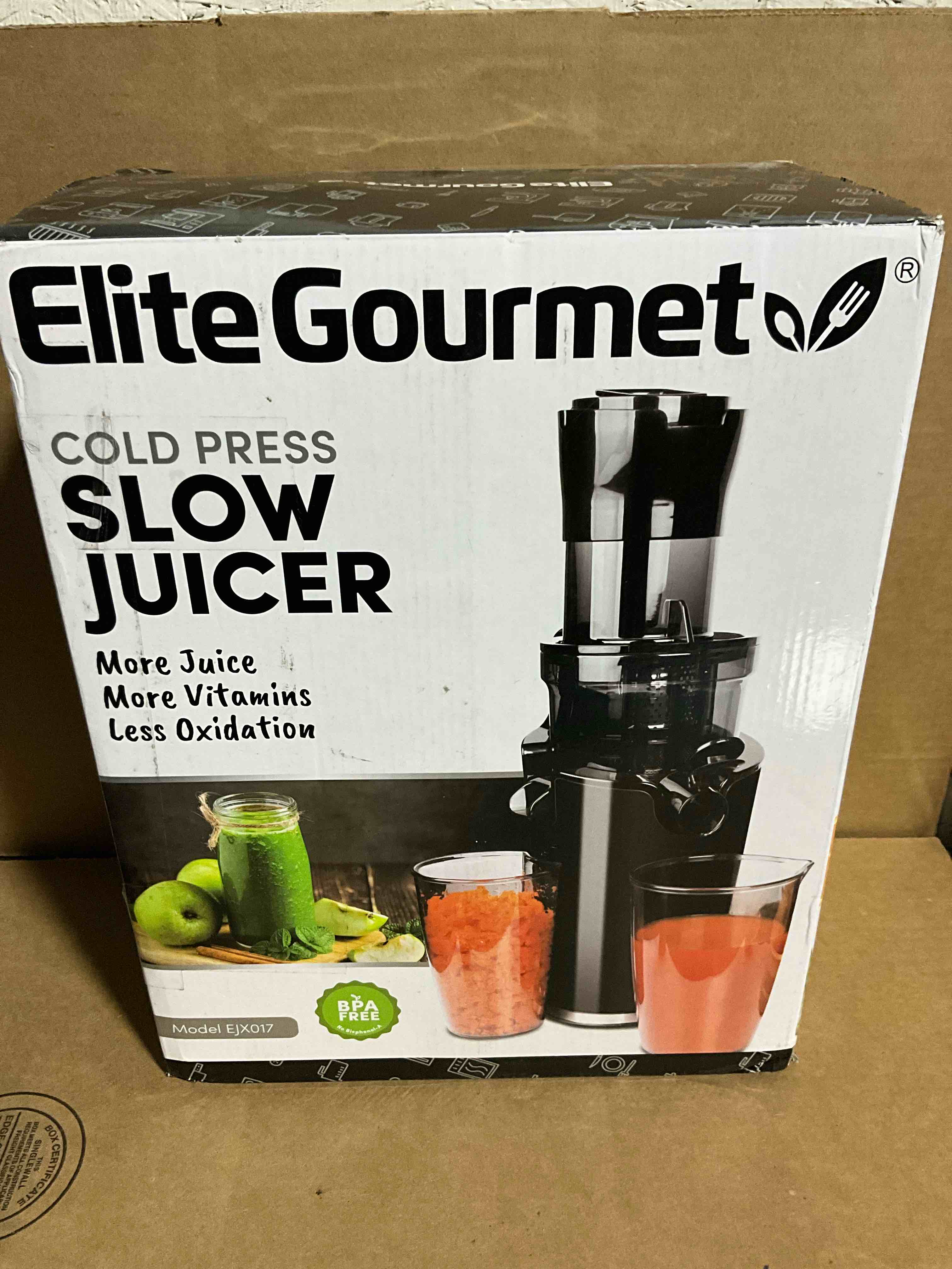 Condition photo showing New/Like New for Elite EJX017 Black Mastication Slow Juicer 27oz
