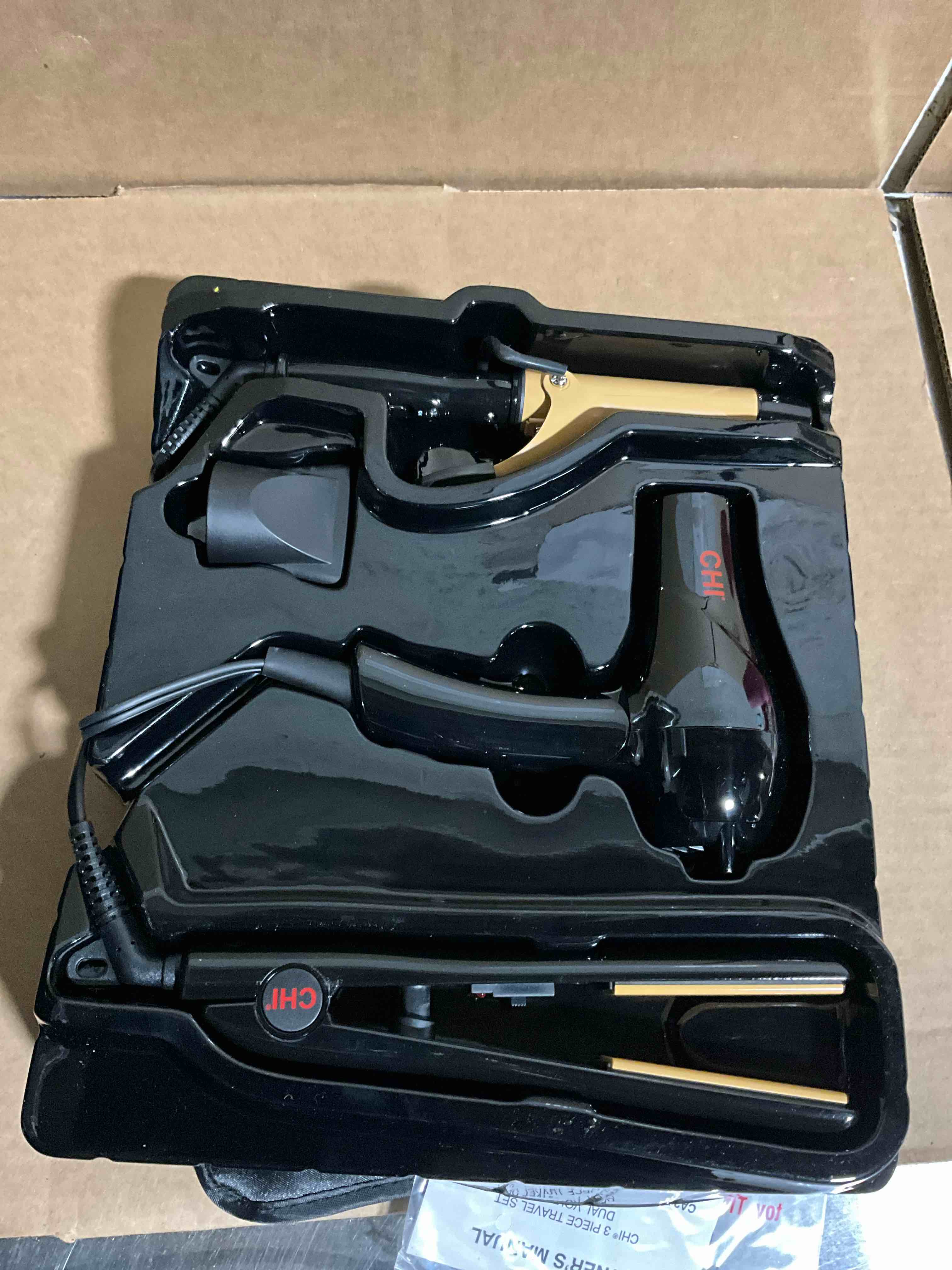 Condition photo showing New/Like New for CHI Air Travel 3 Piece Set with Mini Iron  Dryer  Curling Iron  Black