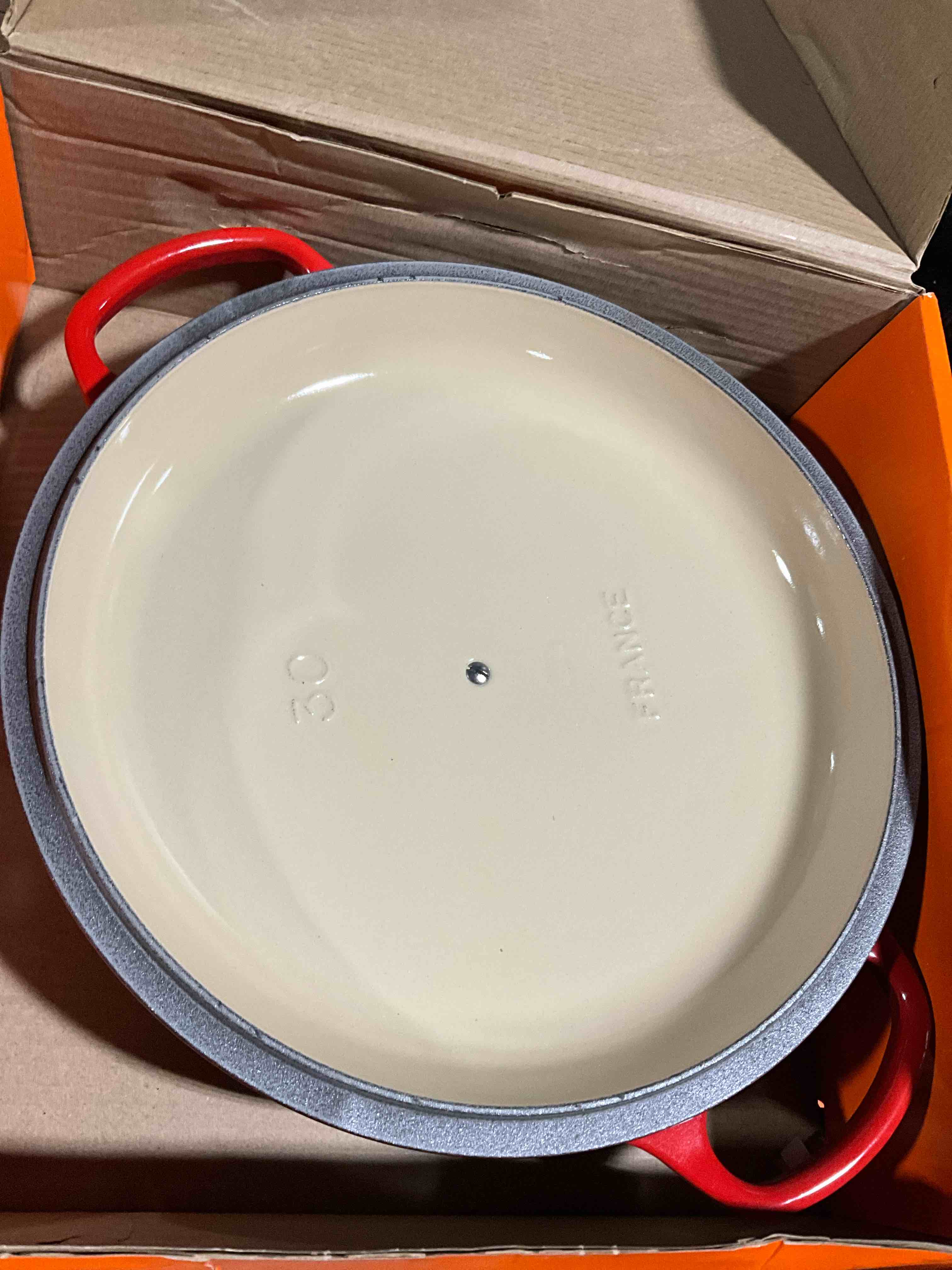 Condition photo showing New/Like New for Le Creuset Enameled Cast Iron Signature Braiser, 3.5 qt., Cerise