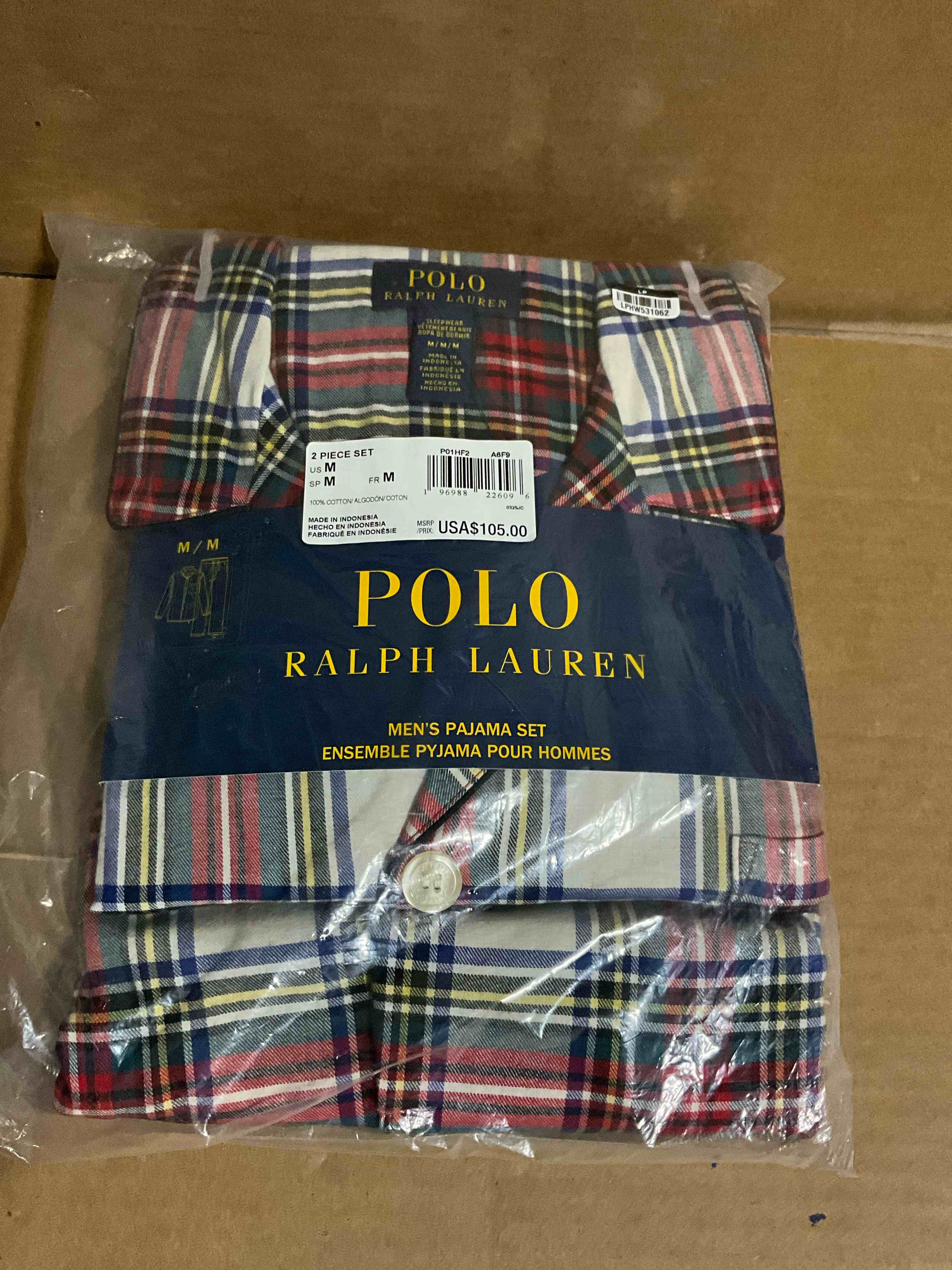 Condition photo showing New/Like New for Polo Ralph Lauren Men's 2-Piece Stewart Plaid Sleepwear Set, Size M 