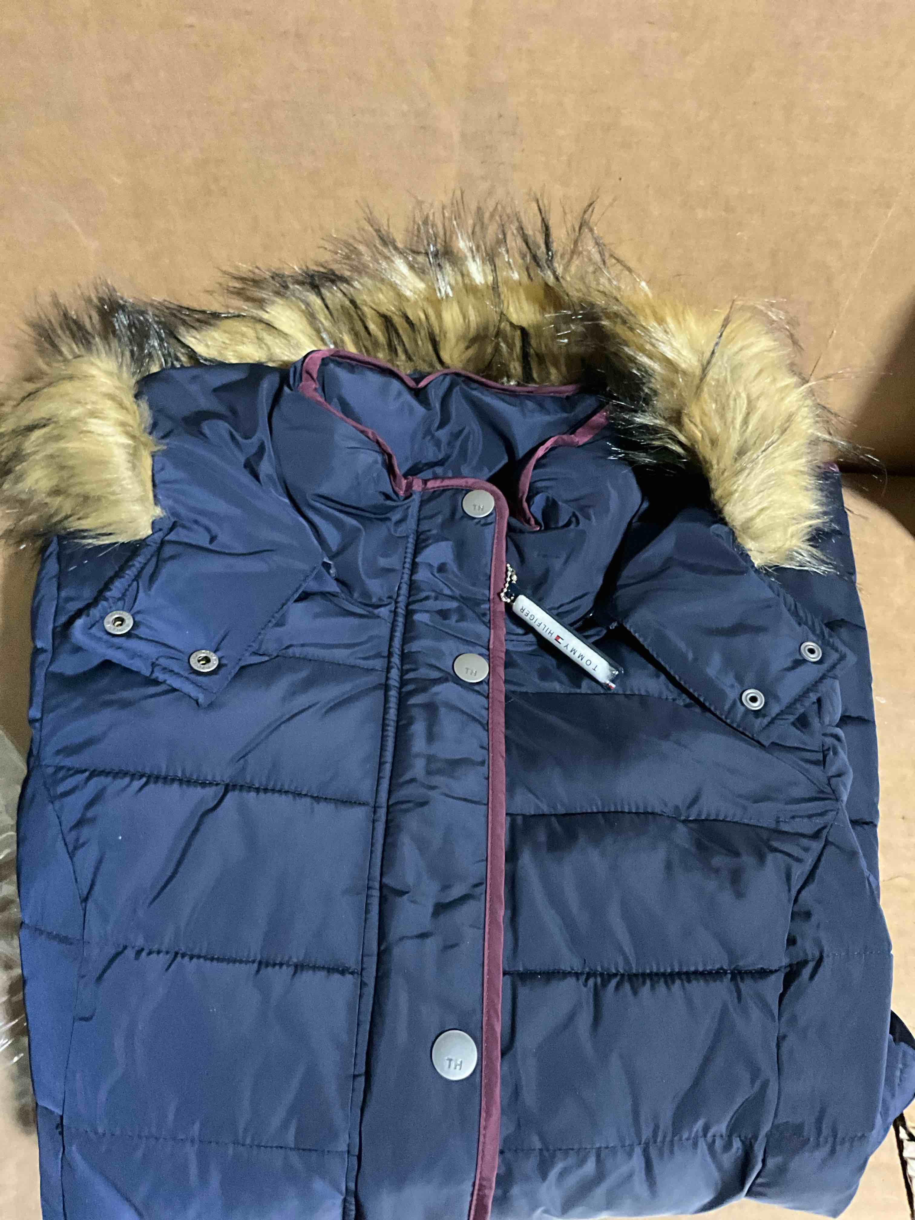 Condition photo showing New/Like New for Tommy Hilfiger Faux-Fur-Trim Two-Tone Puffer Coat, Size M 