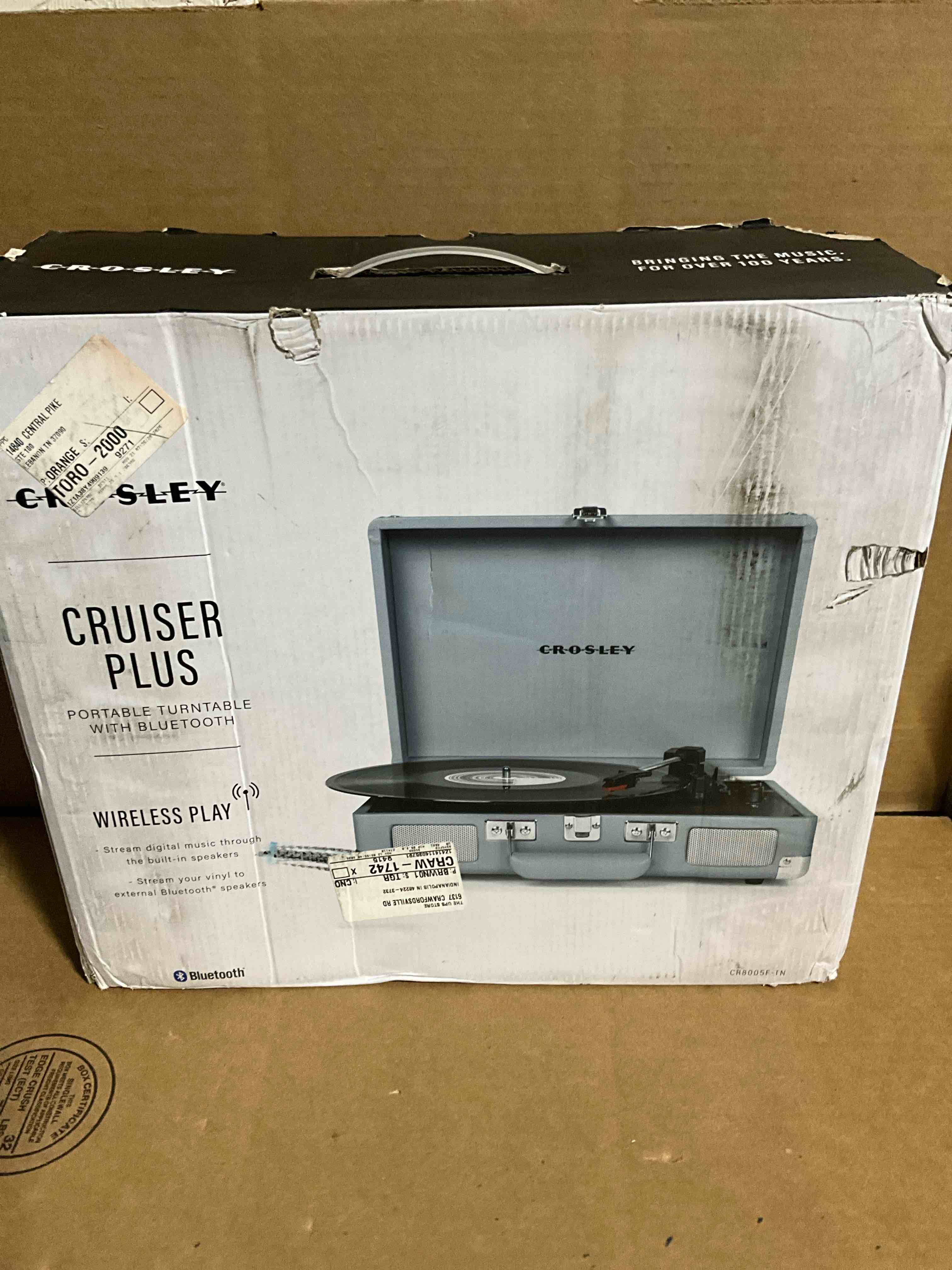 Condition photo showing New/Like New for Crosley Cruiser Plus Vinyl Record Player with Speakers and Wireless Bluetooth - Audio Turntables