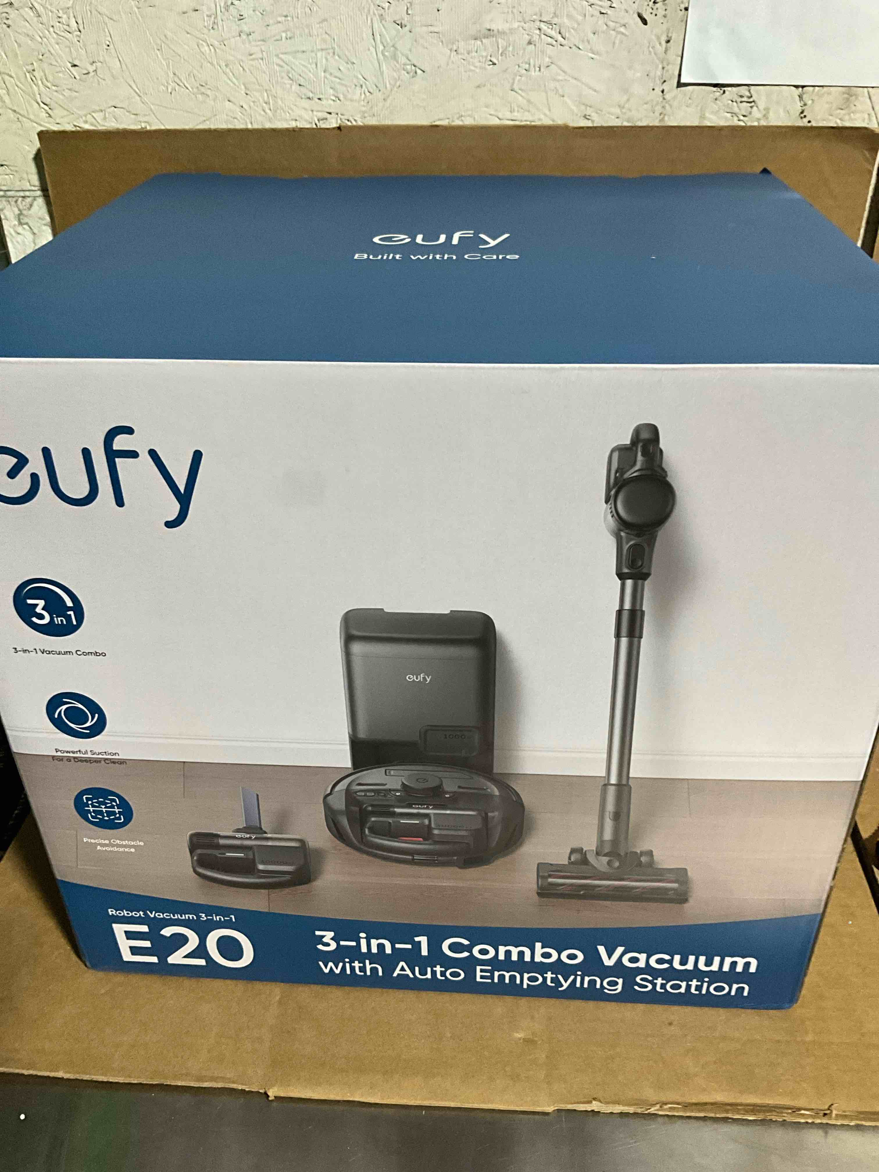 Condition photo showing New/Like New for eufy - E20 3-in-1 Wi-Fi Connected Robot Vacuum with Auto Emptying, Powerful Max 30,000 pa and Precise Obstacle Avoidance - Black
