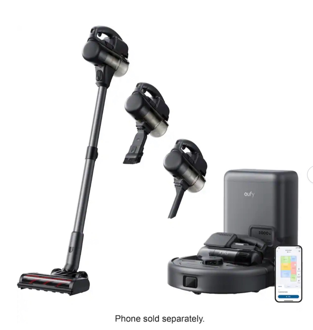 eufy - E20 3-in-1 Wi-Fi Connected Robot Vacuum with Auto Emptying, Powerful Max 30,000 pa and Precise Obstacle Avoidance - Black