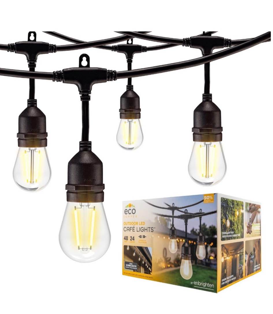 ecoscapes outdoor led café lights (24 bulbs  48 feet)