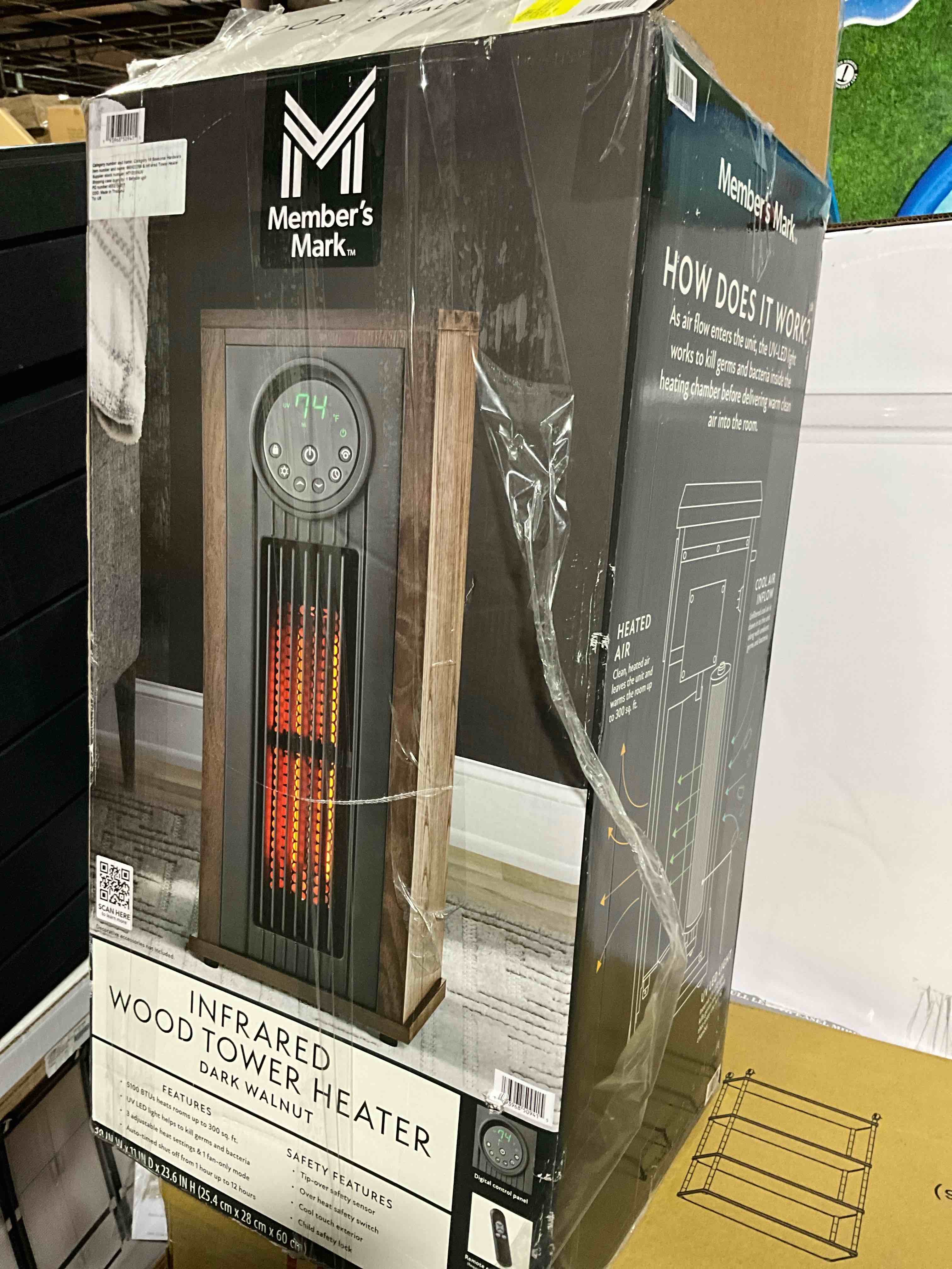 Condition photo showing Good Condition for members mark infrared wood tower heater 
