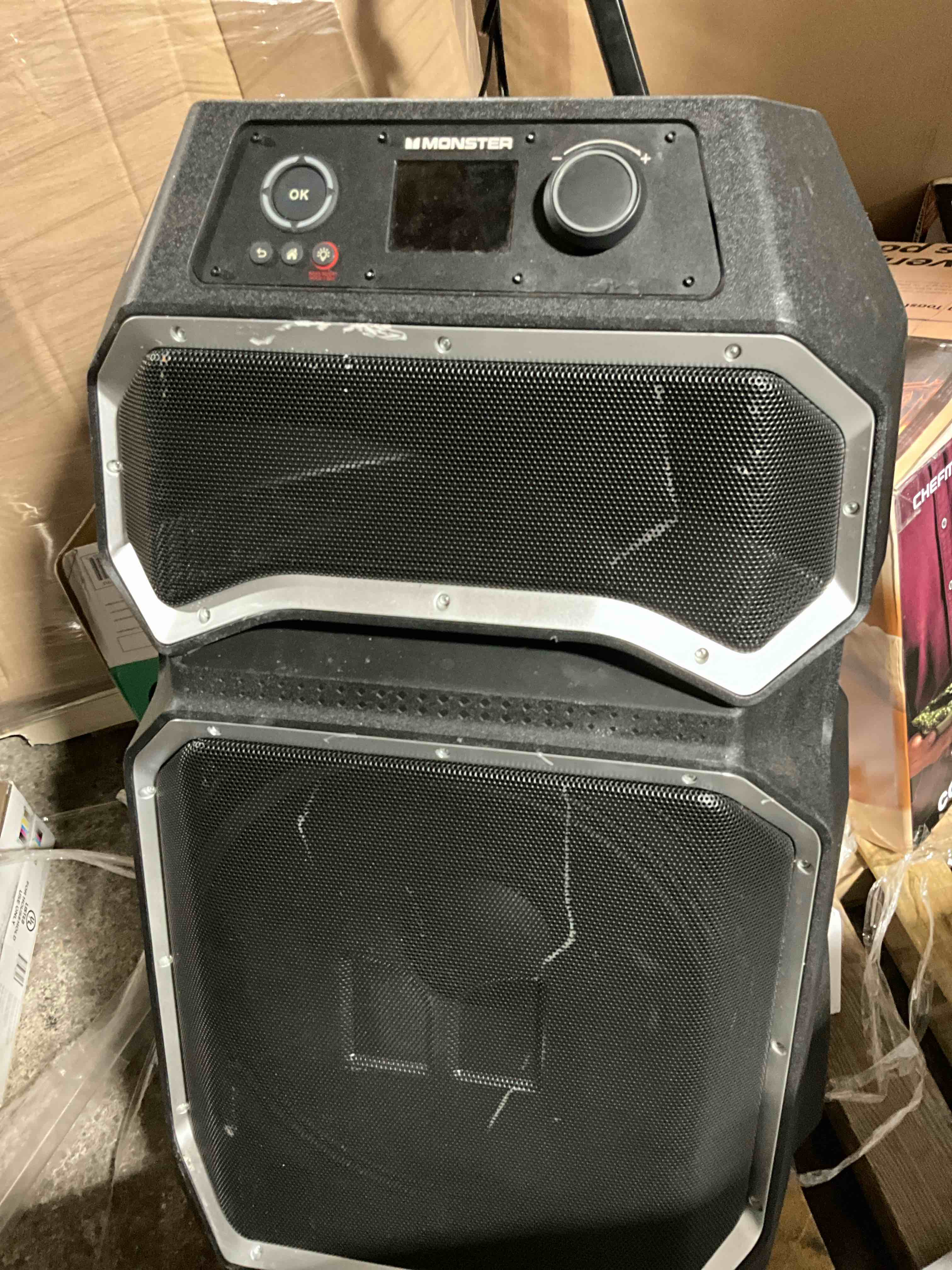 Condition photo showing As Is for monster rockin roller x bluetooth speaker