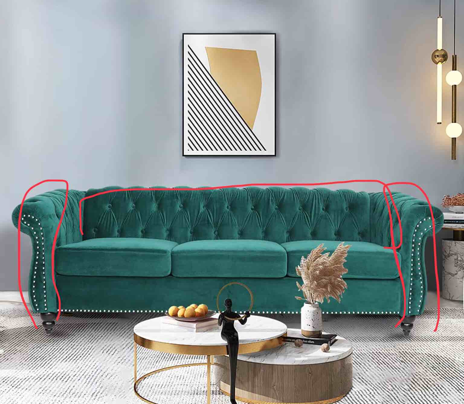 LEVNARY Three-Seat Velvet Sofa, Large Sofa Classic Tufted Chesterfield Settee Modern 3 Seater Couch Furniture Tufted Back for Living Room, Green