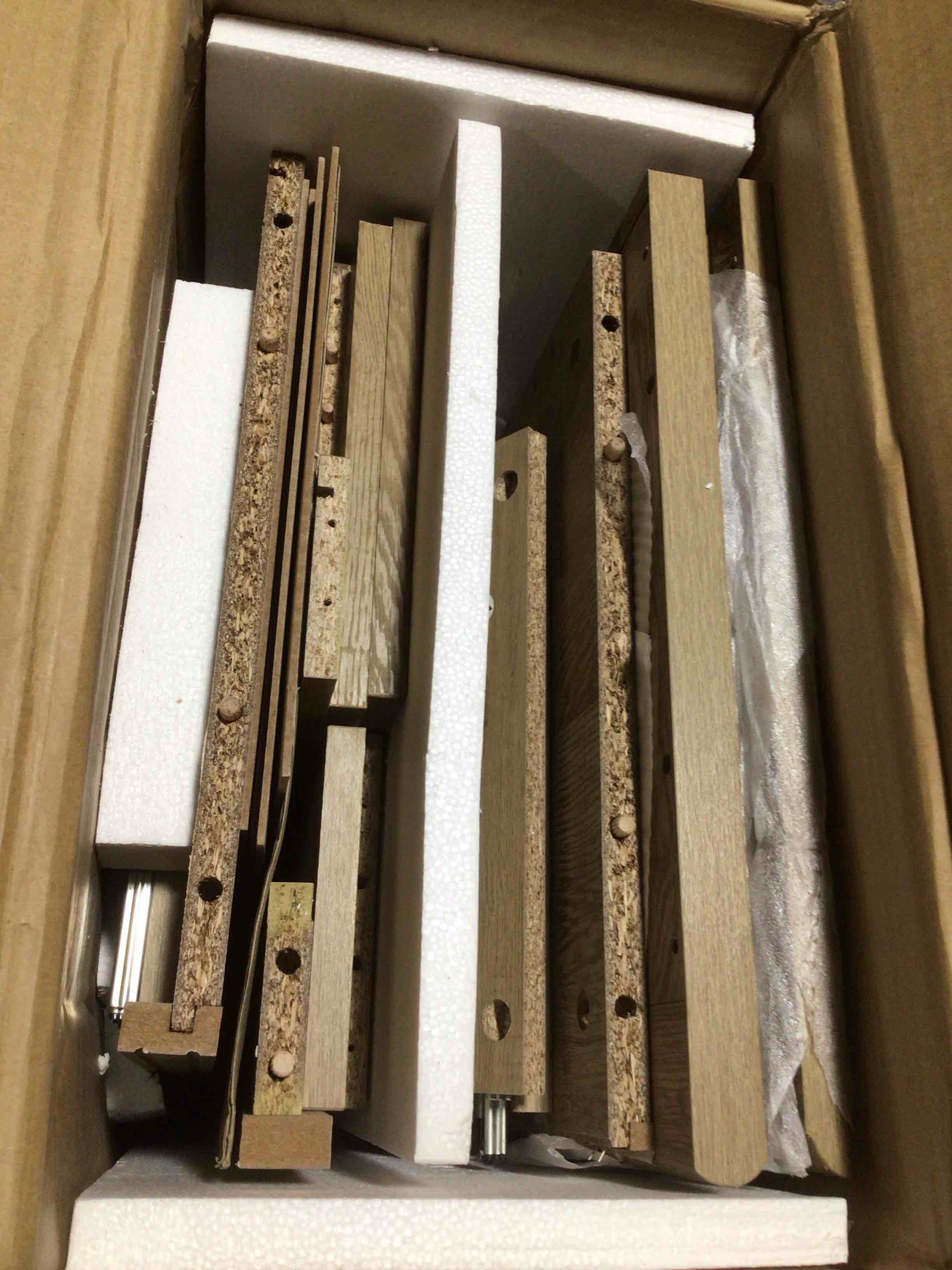 Condition photo showing Good Condition for WAMPAT Farmhouse Nightstand with 3 Drawers, Large Wood Bedside Table Night Stand, Wide Sofa Side End Table 3 Drawers Chest of Dresser for Living Room, Bedroom, Oak, size: 86 x 40 x 78 cm