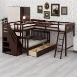(incomplete, box 2/4) Januita 3 drawer L- shaped bunk beds, expresso 