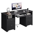 59 in. Rectangular white/Black Computer Desk with Drawers and Power Outlet, Home Office Desk with Keyboard Tray