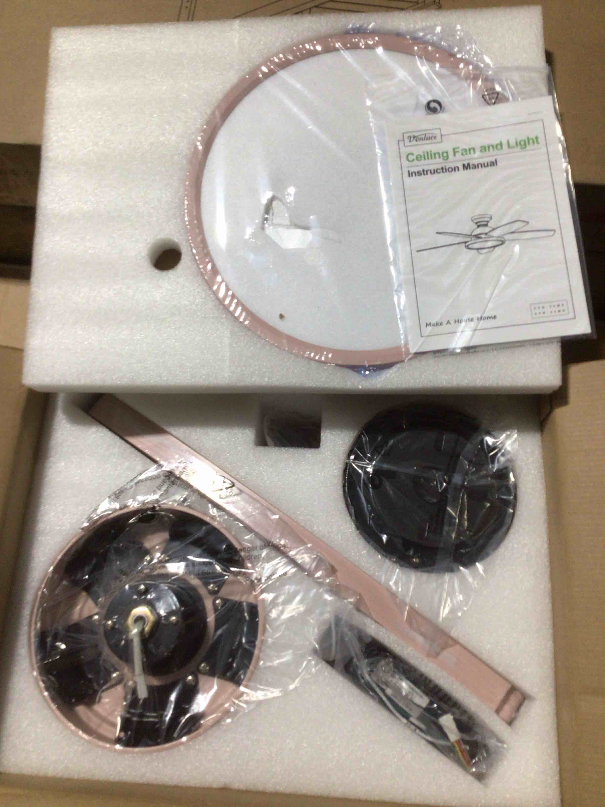 Condition photo showing As Is for Low profile 5 - blade flush mount small room ceiling fan with Led, pink/white