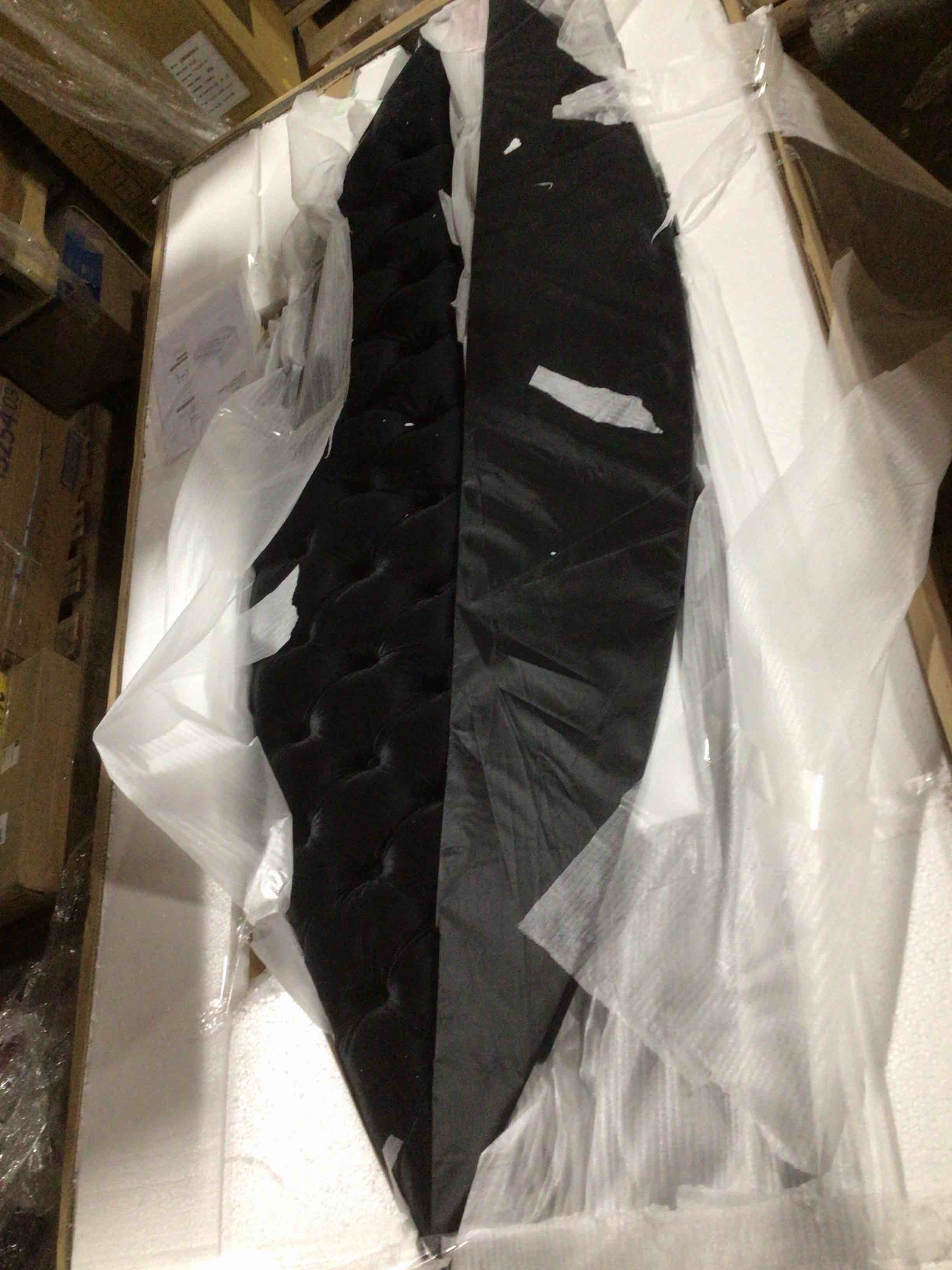 Condition photo showing Good Condition for (incomplete , box 1 only ) Upholstered Queen size bed HB Panel with USB, 13pcs slats, storage rails top & bottom & back board 