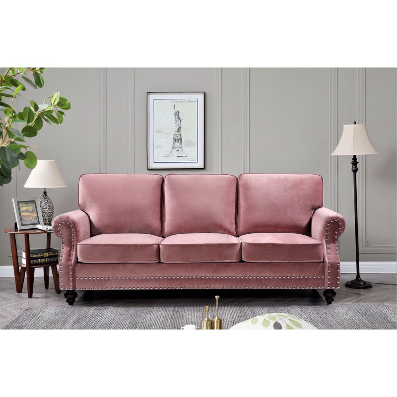 (incomplete, box 1/2) Keagan velvet sofa, color: rose