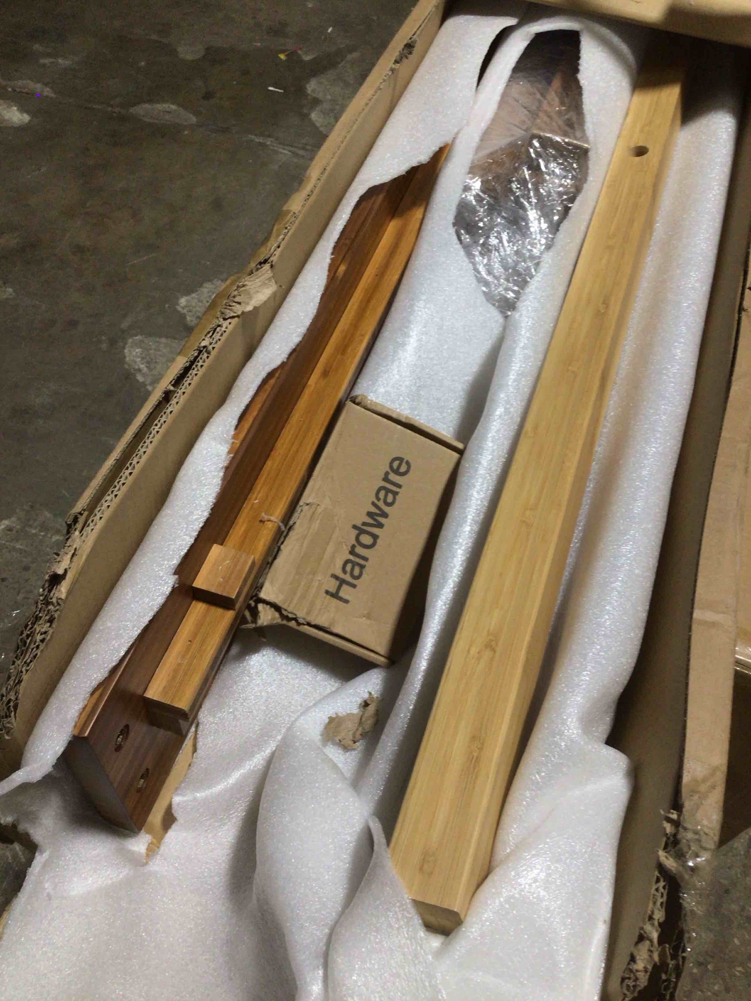 Condition photo showing Good Condition for (incomplete, box 2/2) Benicio solid wood bed, color: Amber , size : 82 7/8 x 11 5/8x 7 7/8