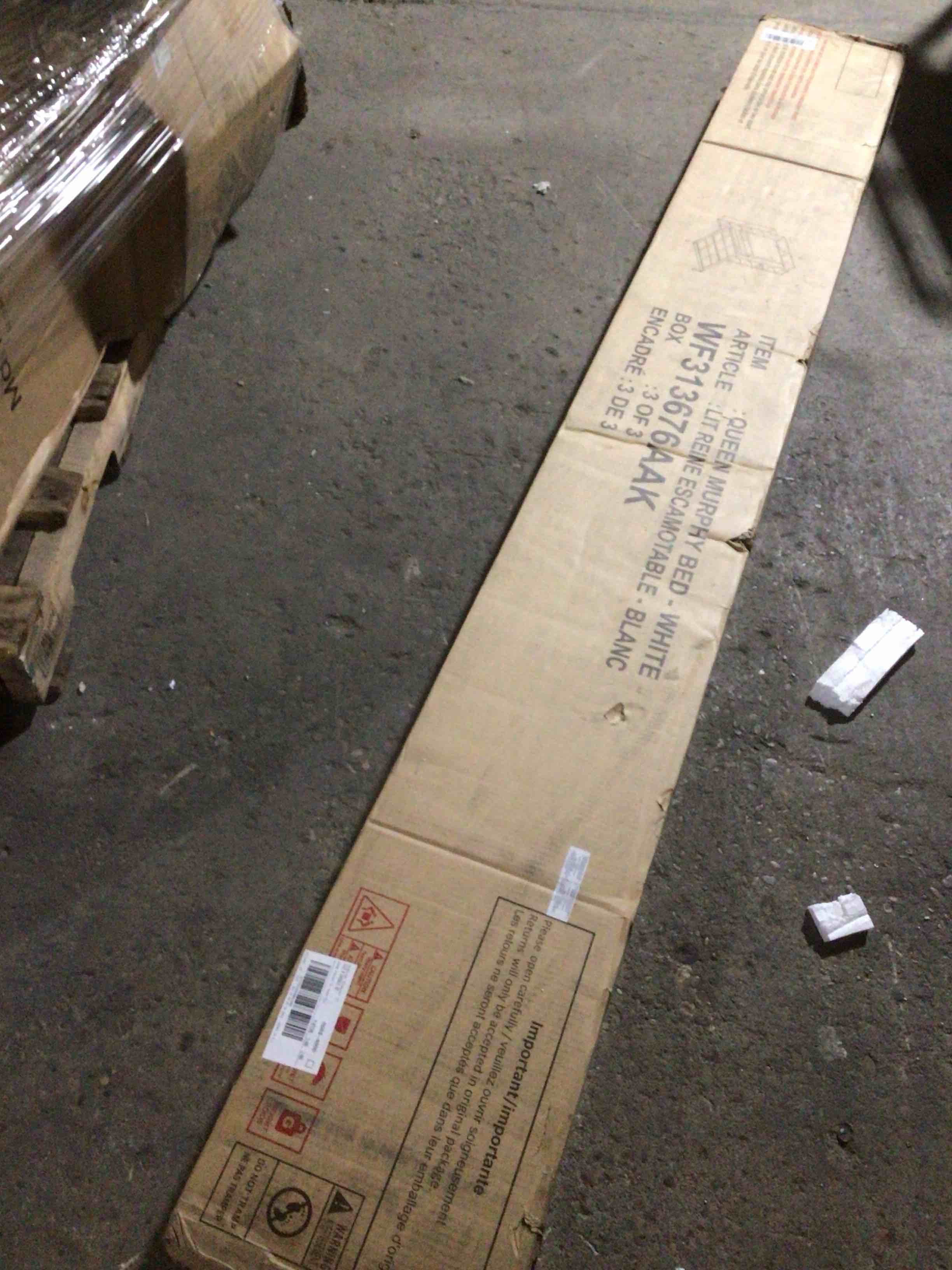 Condition photo showing New/Like New for (incomplete, box 3/3) Queen Size Murphy Bed, Space-Saving Wall Bed with Storage Shelves & LED Lights, Modern Muti-Functional Cabinet Bed for Guest Room Home Office, White