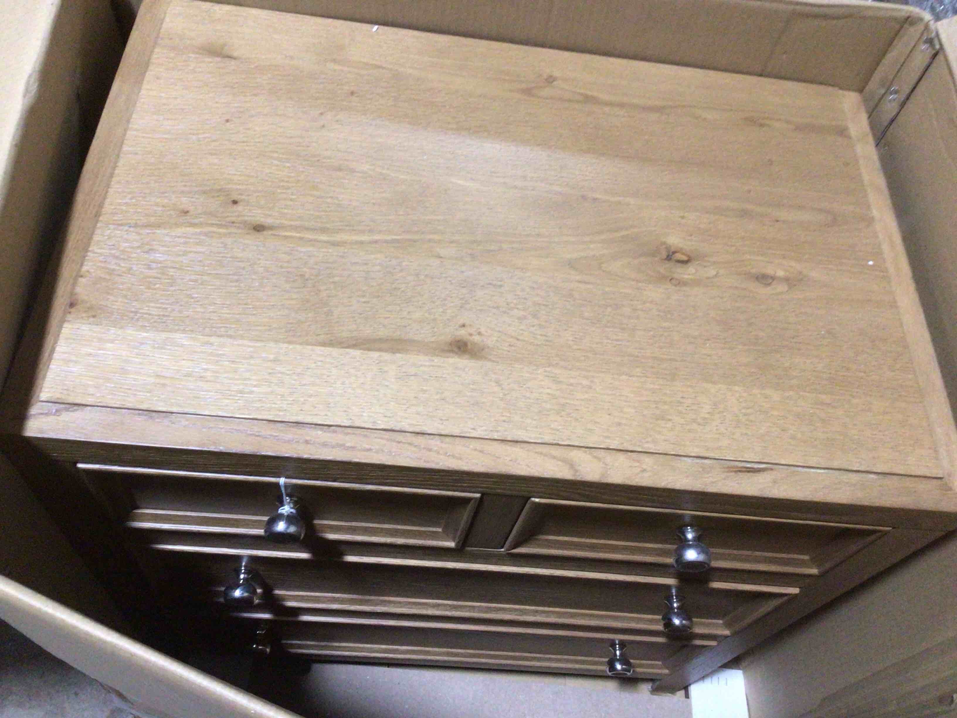 Condition photo showing Good Condition for Furniture Worldwide Weekender 3-Drawer Nightstand in Sand Dune
