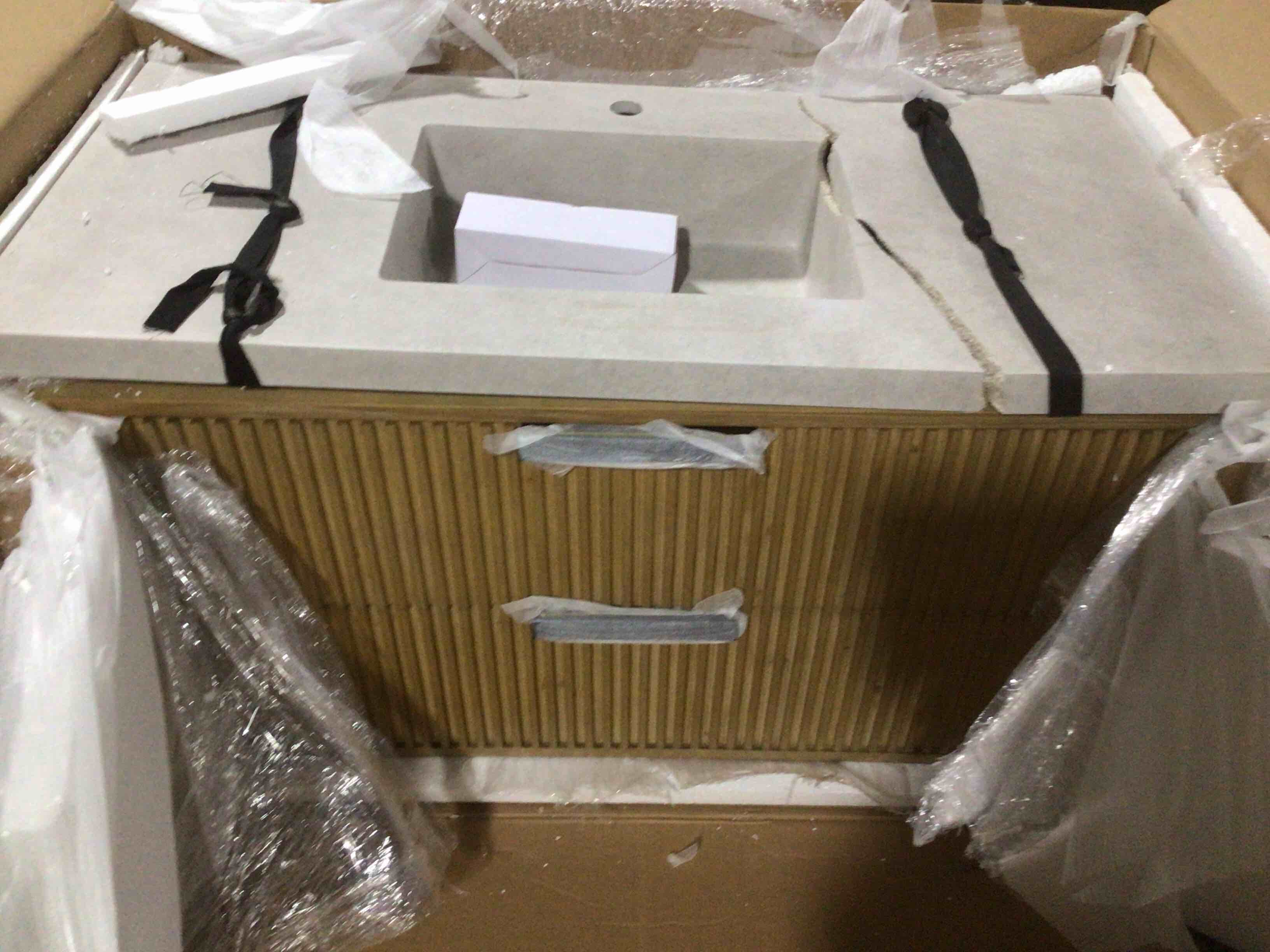 Condition photo showing Good Condition for (The top is broken) San Diego 42" Floating Bathroom Vanity Weathered Fir