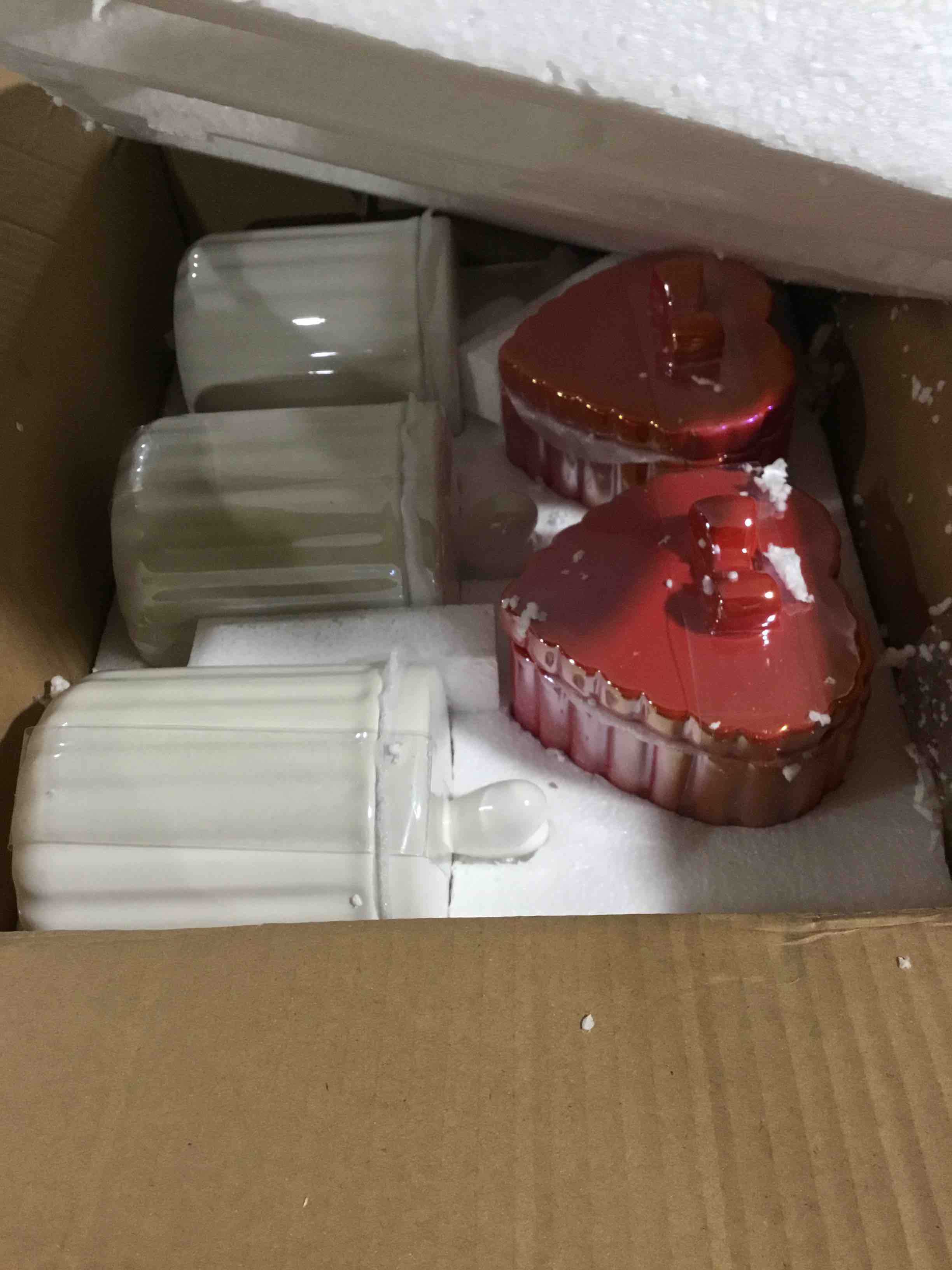 Condition photo showing Good Condition for Valentine's Day White Iridiscent Ceramic Vessel With Lid. Brand New.5 pack 