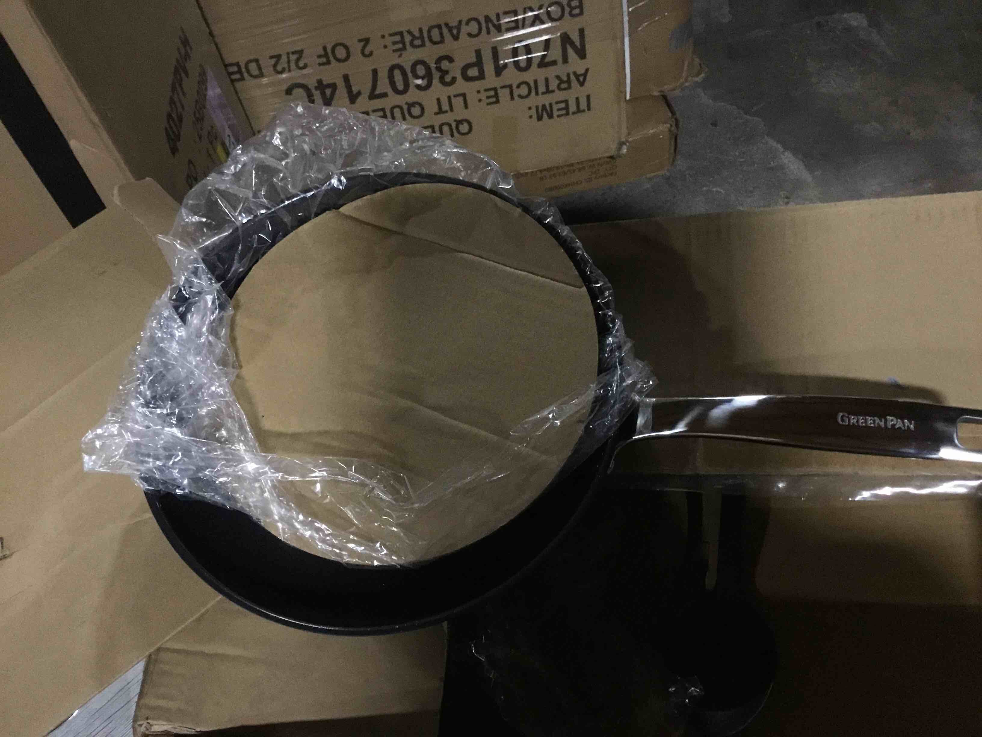 Condition photo showing Good Condition for GreenPan Chatham Prime Midnight Hard Anodized Healthy Ceramic Nonstick, 5 Piece Cookware Pots and Pans Set, Mixed Cooking Utensils, Stainless Steel Handles, PFAS-Free, Dishwasher Safe Oven Safe, Black