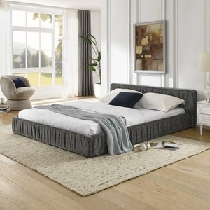 queen size upholstered bed frame with headboard?grounded chenille platform bed