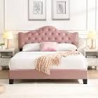 upholstered queen bed pink,