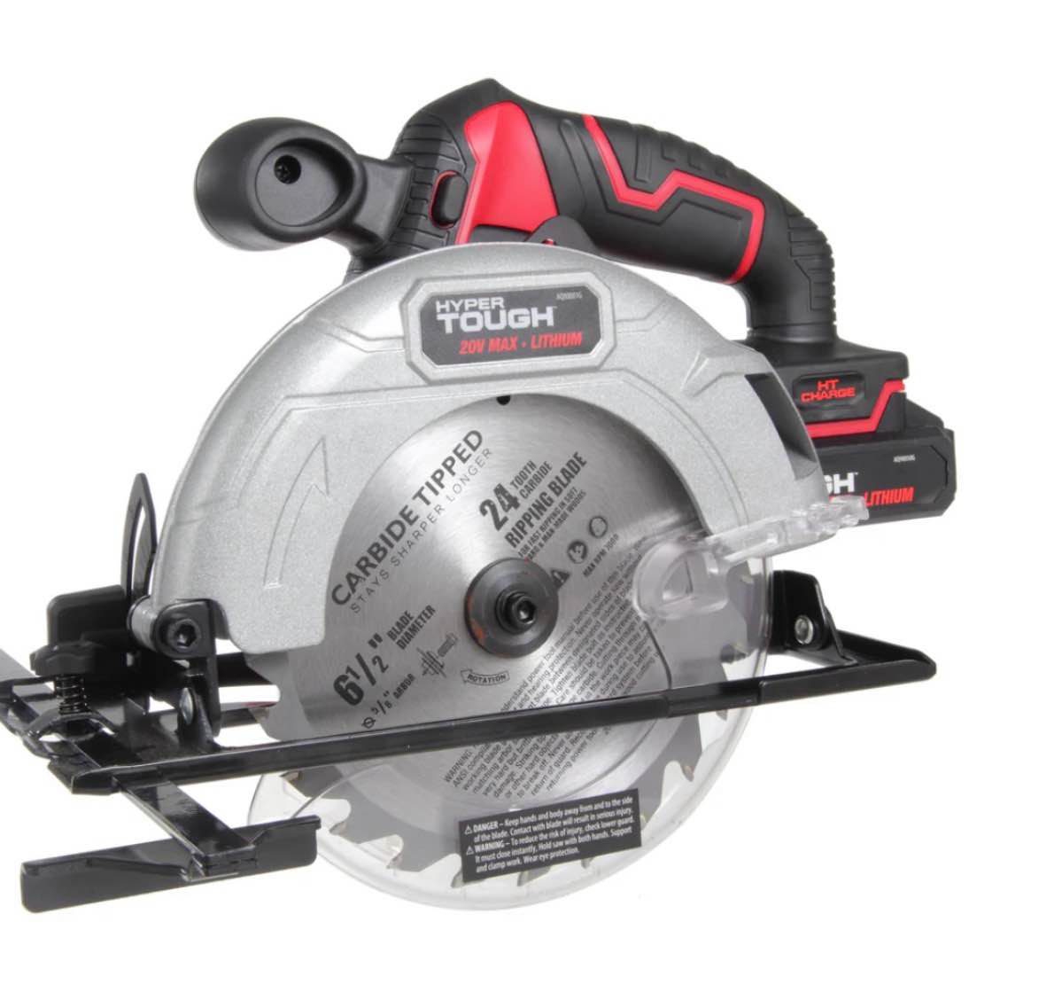 hyper tough 20v max lithium ion cordless 6-1/2 inch circular saw with 1.5ah lithium-ion battery  charger  blade & rip fence