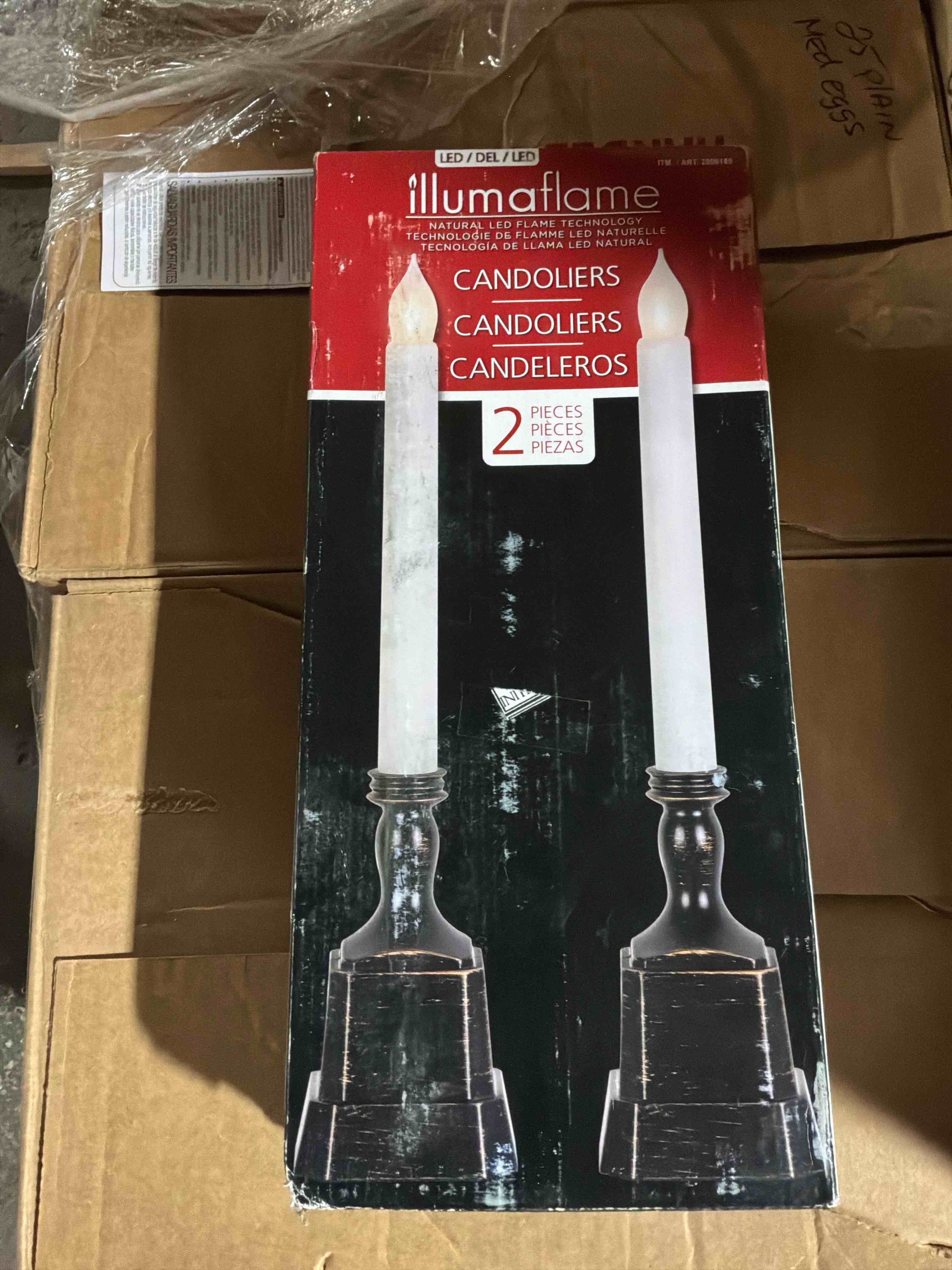 Condition photo showing New/Like New for illumaflame natural led candoliers (candles) 15-inch battery operated 2-pieces