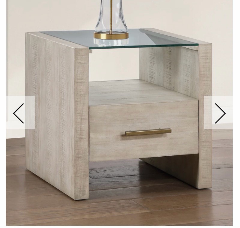 Condition photo showing New/Like New for modern rustic square glass-top end table with drawer ( set of 2 )