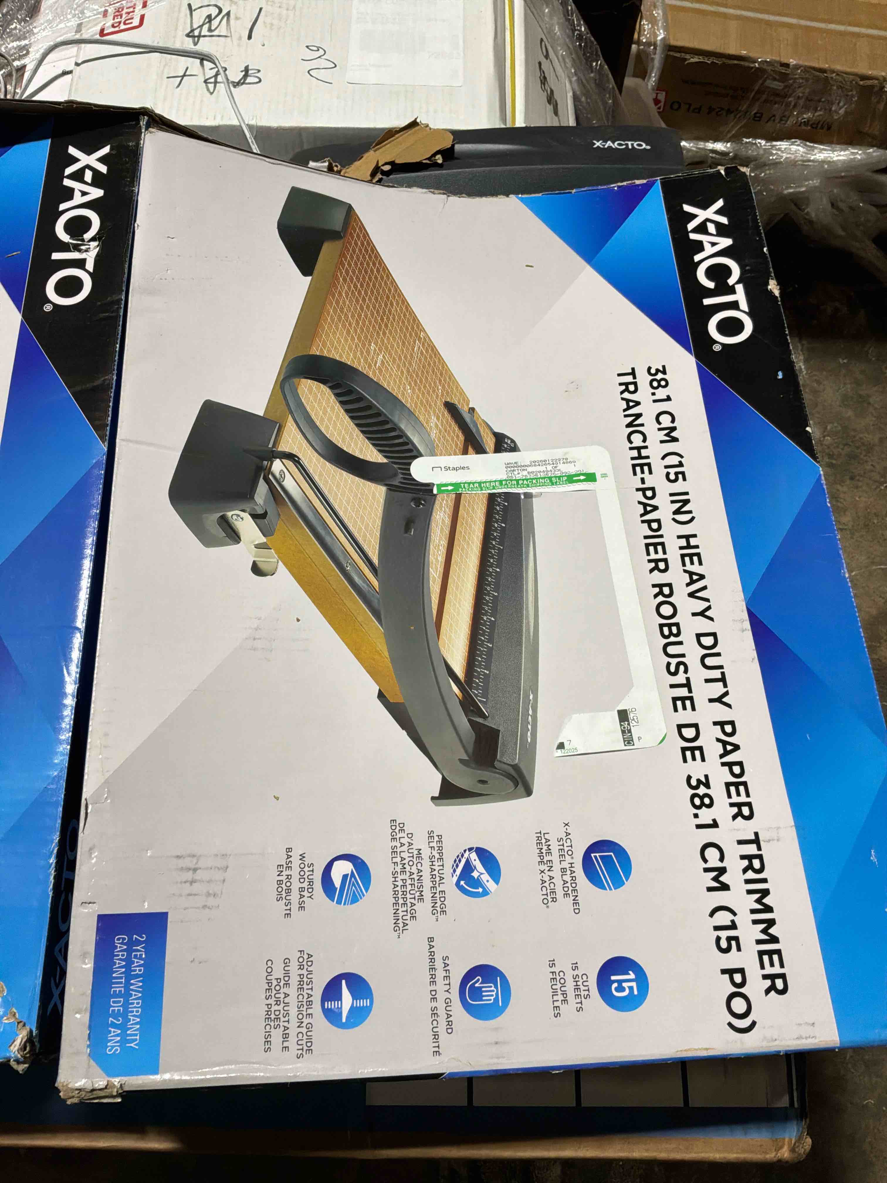 Condition photo showing New/Like New for hunt heavy-duty wood base 18-sheet trimmer - 15-inch cut