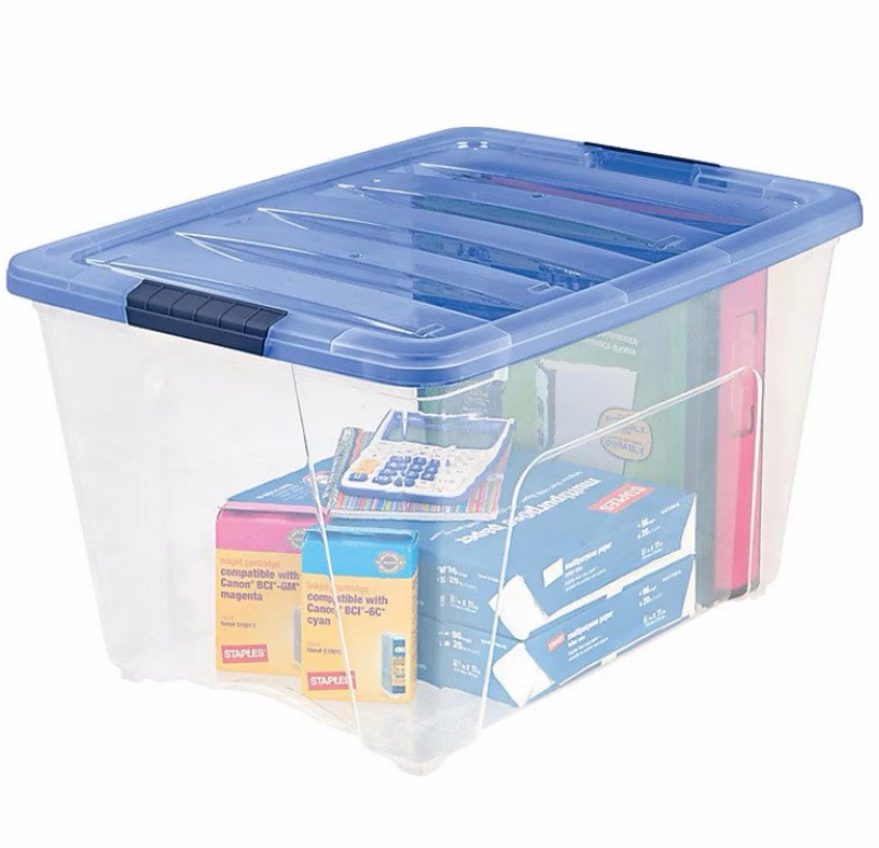 set of 4 iris stack & pull 54 qt. latch lid storage box clear (100242)