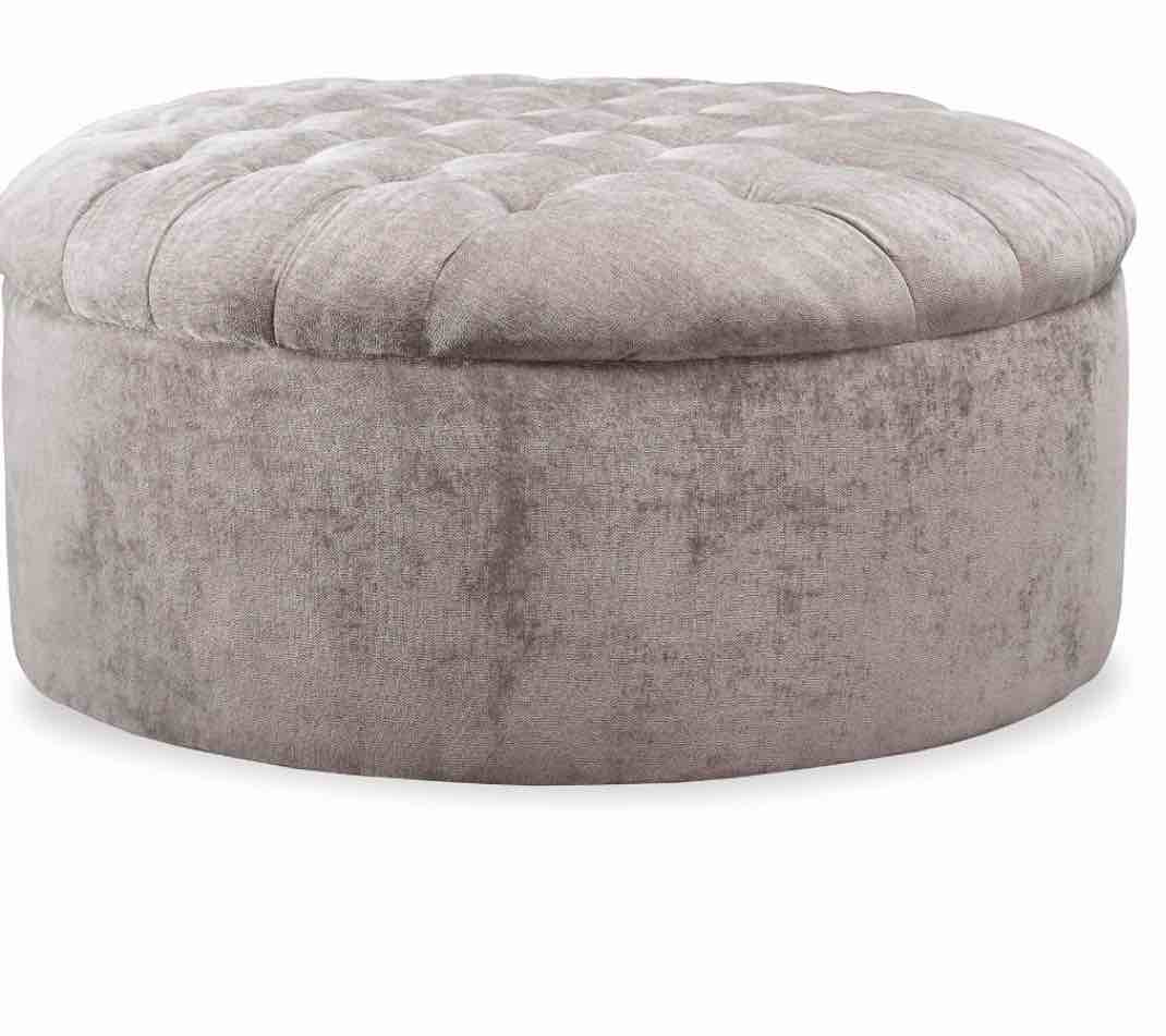 Carnaby Velvet Tufted Glam Round Oversized Ottoman, Silver