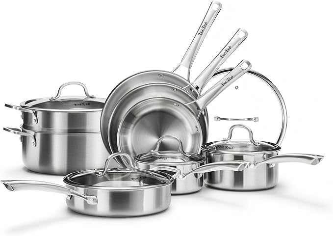 stainless steel cookware set,tir-ply pots and pans set,13 pcs stainless steel induction kitchen cookware sets