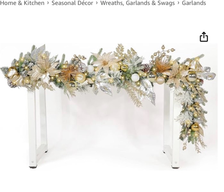 6”Prelit Champagne Tinsel Garland 