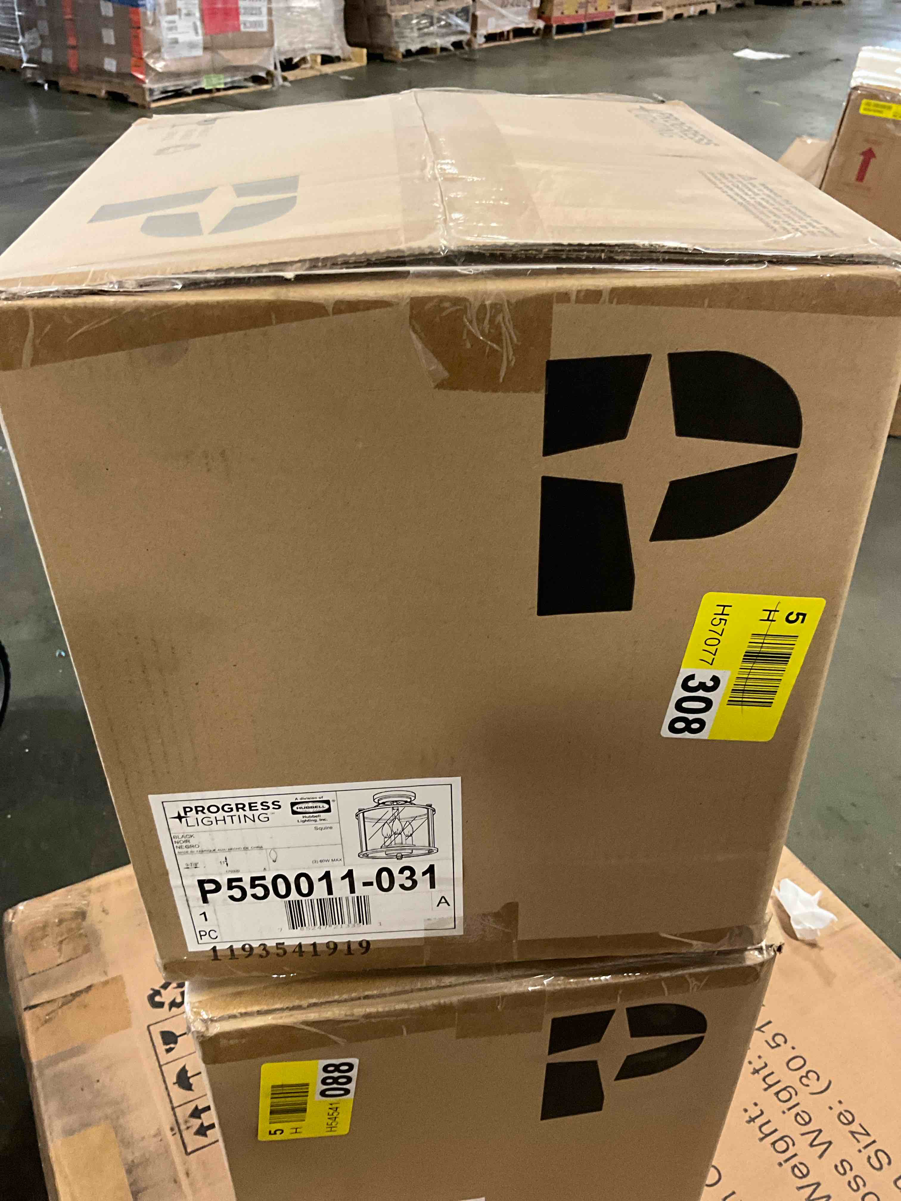 Condition photo showing New/Like New for progress lighting p550011 squire 3 light 9-7/8  wide outdoor semi-flush ceiling fixture /