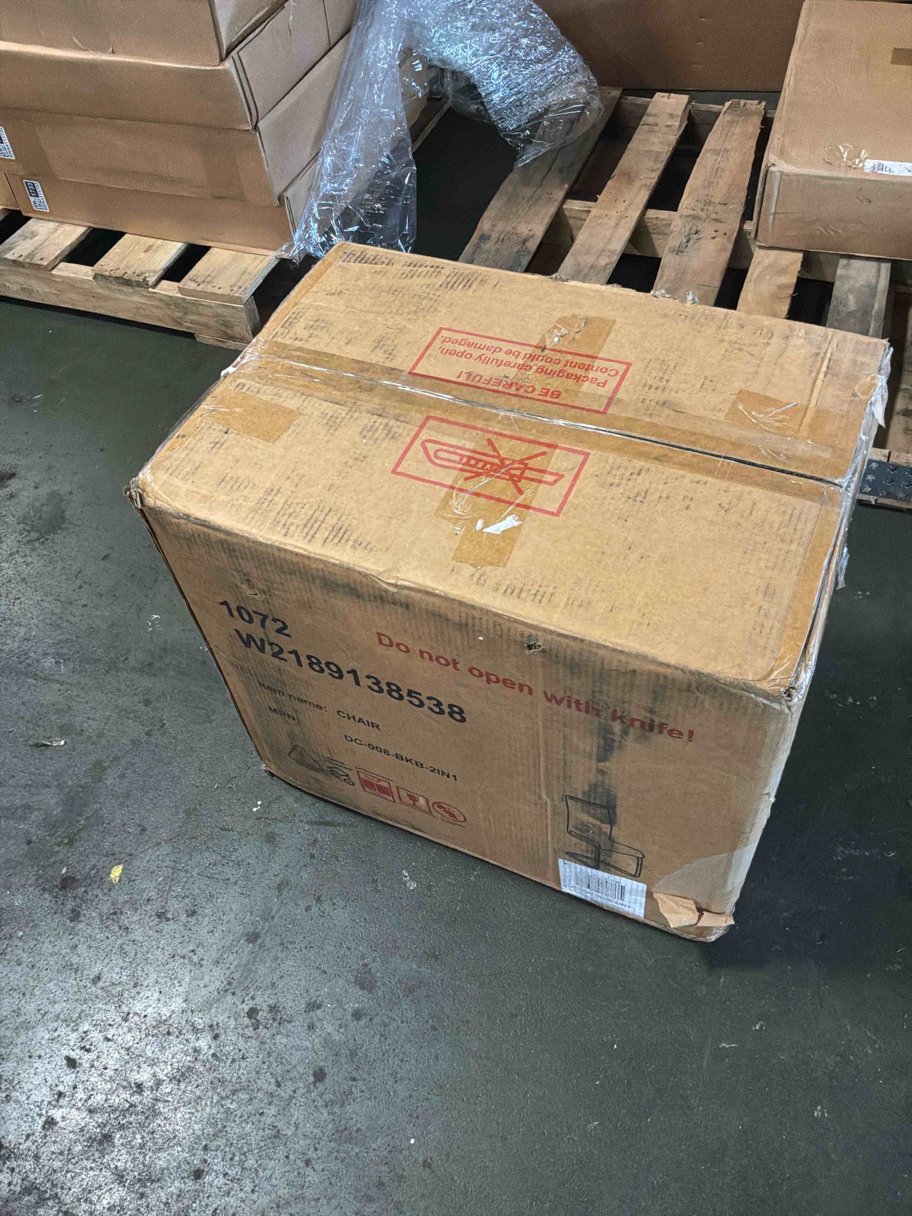 Condition photo showing New/Like New for modern faux leather chair with c shaped legs ( set of 2 )