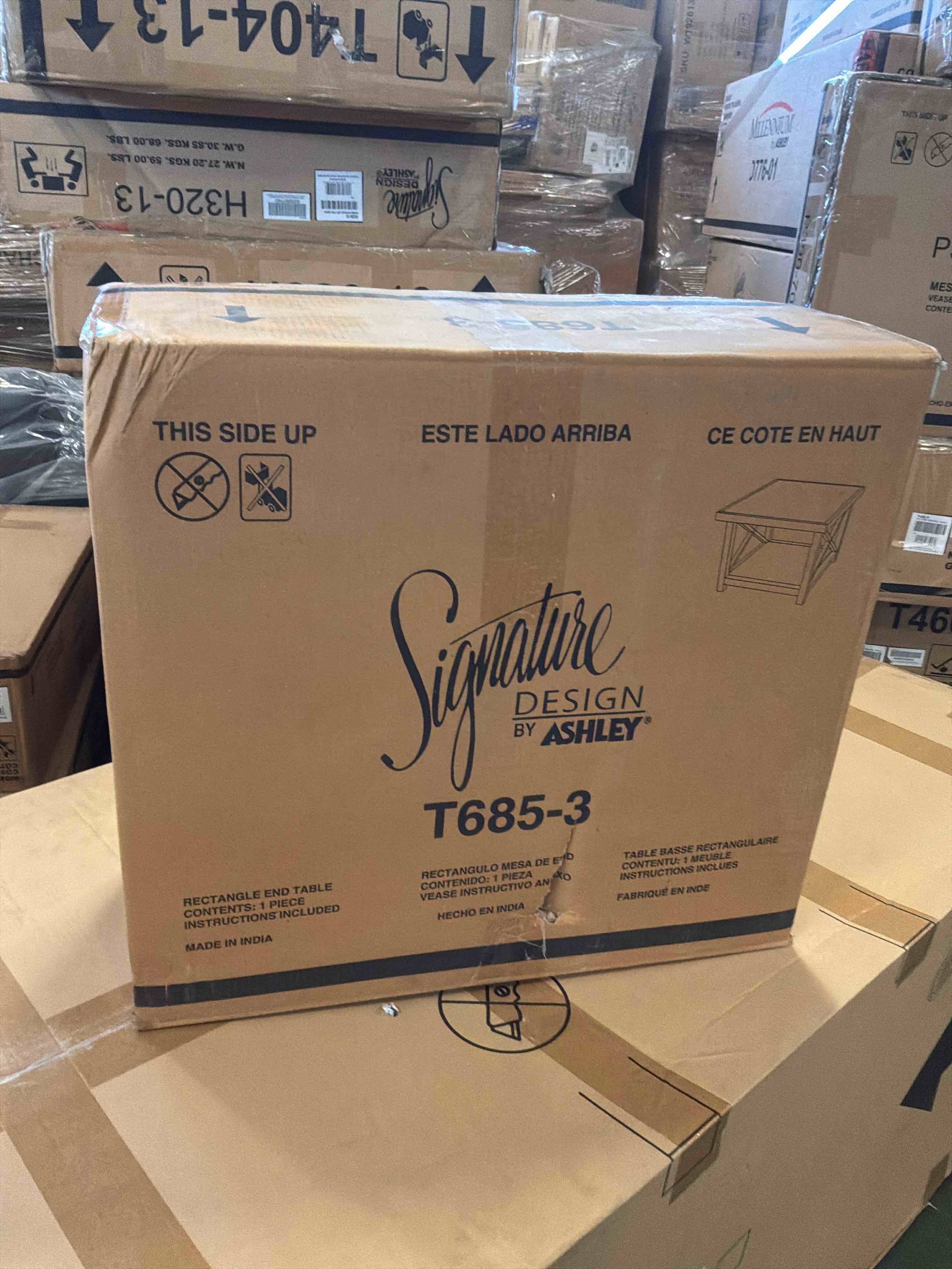 Condition photo showing New/Like New for bristenfort end table dark brown finish