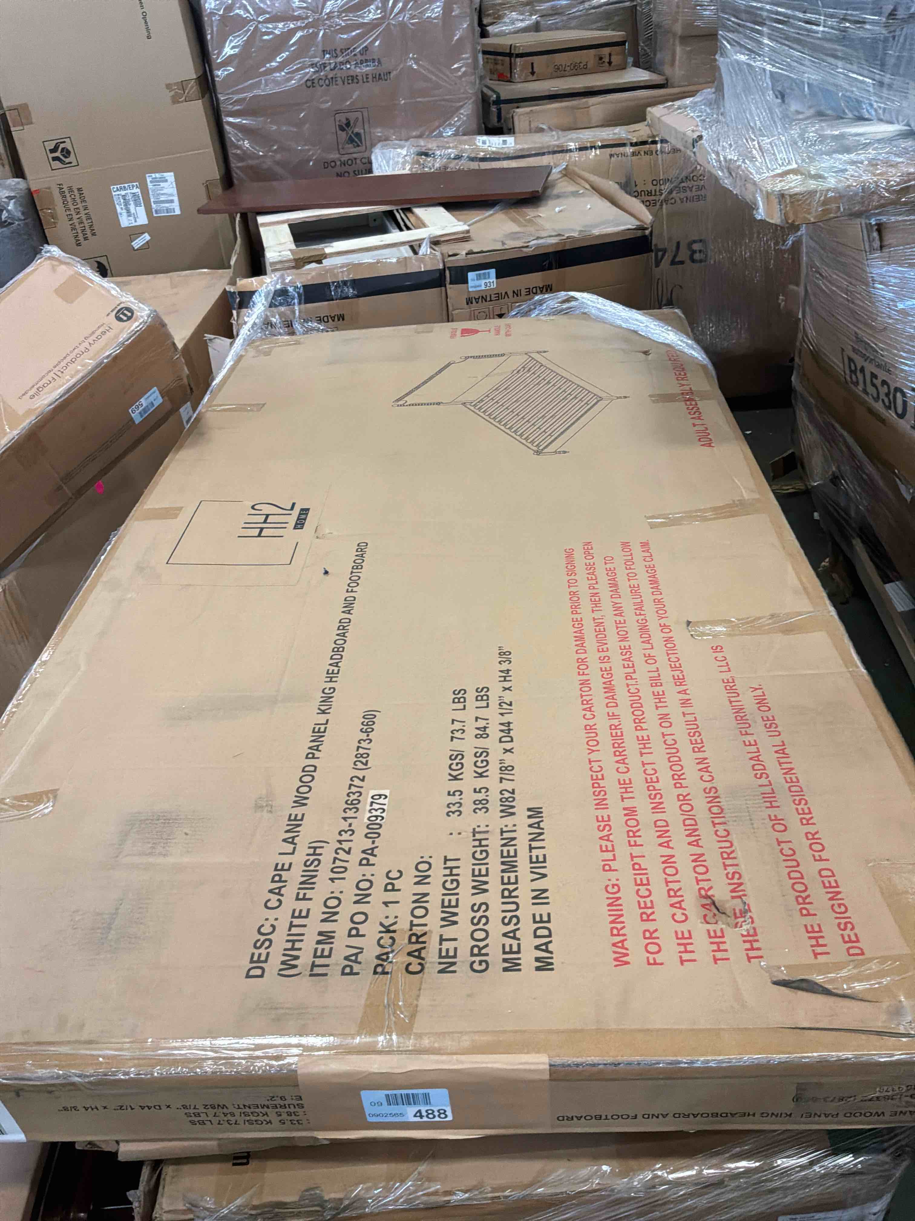Condition photo showing Good Condition for similar transitional wood panel king headboard and footboard 