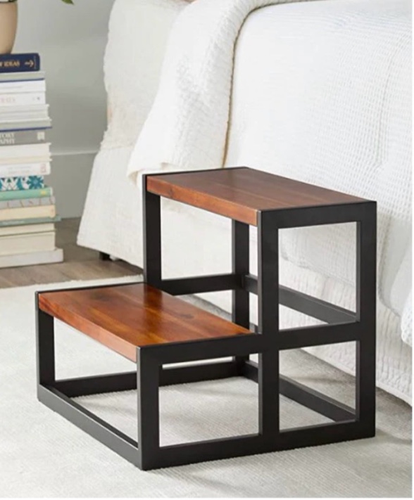 acacia wood step stool - fully assembled