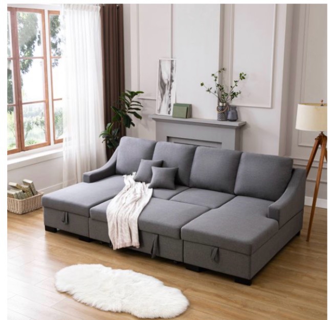  Similar to Upholstery Sleeper Sectional Sofa with Double Storage Spaces; 2 Tossing Cushions; Grey