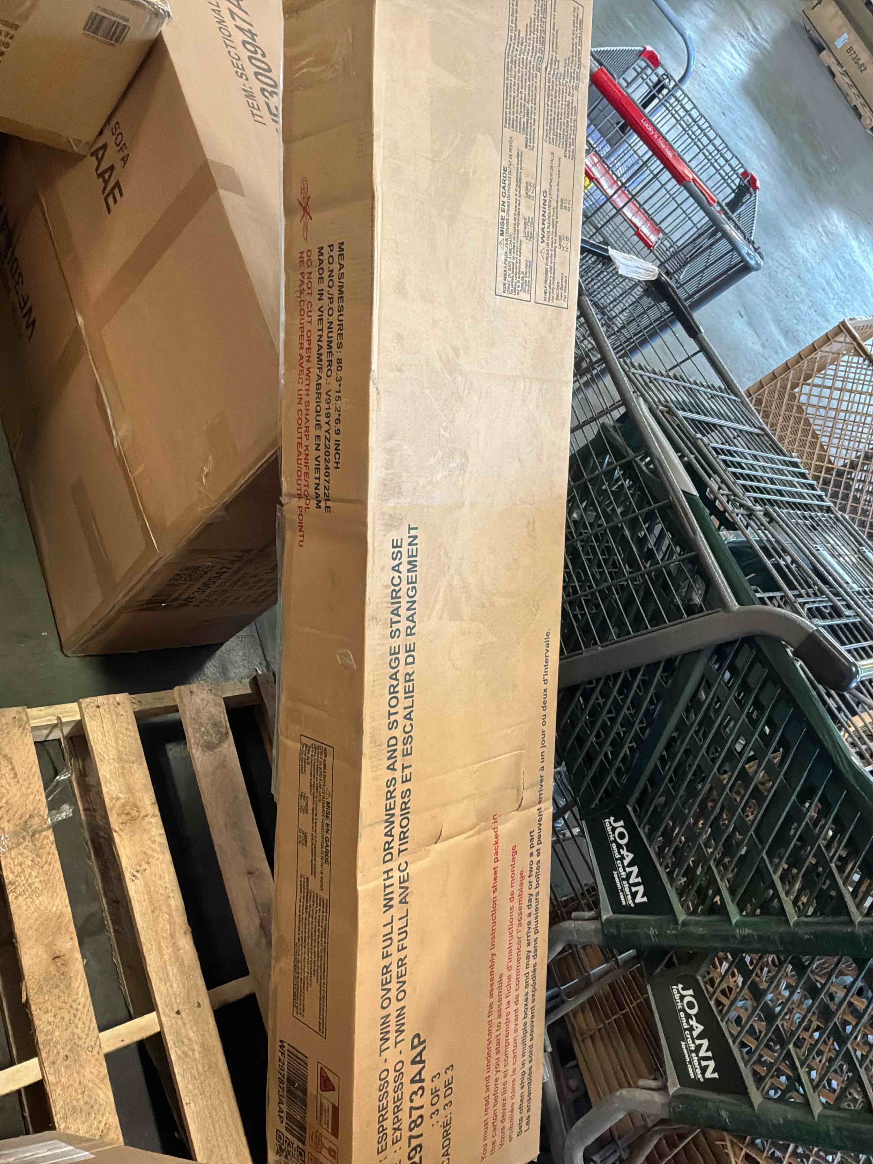 Condition photo showing New/Like New for runna twin over full bunk bed with storage shelves, led, charging station and a drawer, solid wood bunk bed for kids, teens, adults (grey/led)