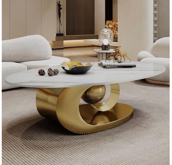 ((Top not included ))Modern 49.2" Sintered Stone Tabletop Coffee Table, Elegant and Durable Living Room Table with Sculptural Stainless Steel Base, Luxury Accent Table for Apartment