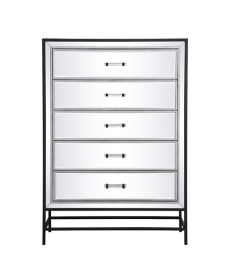Elegant Decor 34 Inch Mirrored 5 Drawers Chest In Black | MF73026BK