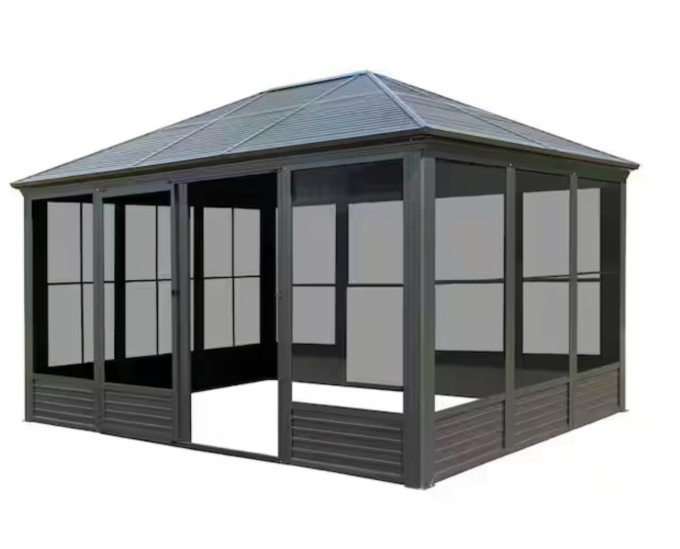 14.5 ft. W x 11 ft. D Wall-Mounted Aluminum Patio Gazebo with Solarium