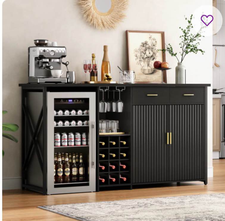 Sideboard With Fridge Space 69.01” Minifridge Cabinet Long Coffee