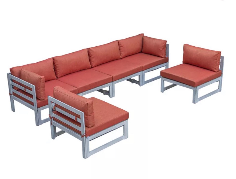 LeisureMod Chelsea 6-Piece Patio Sectional Weathered Grey Aluminum With Cushions